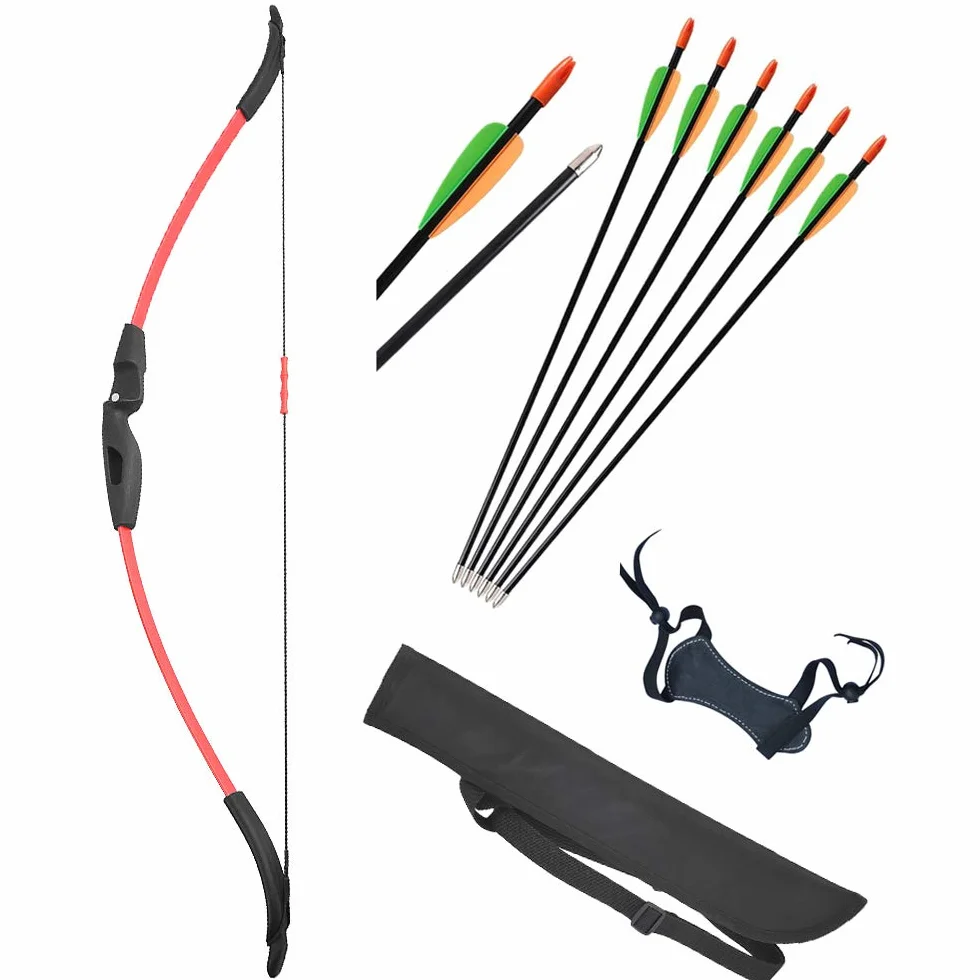 Ensemble Arc Recourbé Classique 15 lbs avec Flèches en Fibre de Verre Carquois
