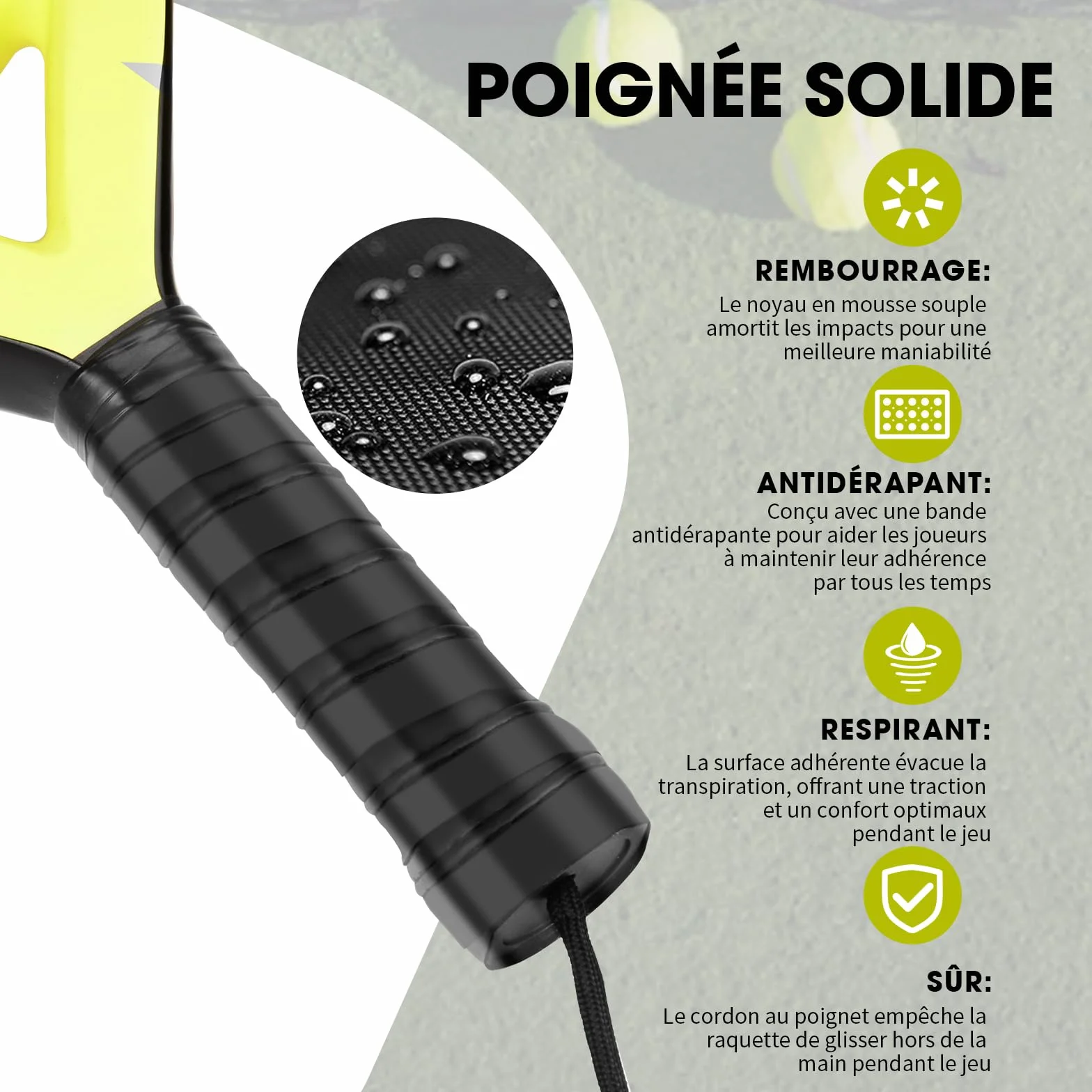 BOOSTEADY Raquette de Padel Fibre de Verre Carbone avec Balles de Tennis pour Adultes Débutants
