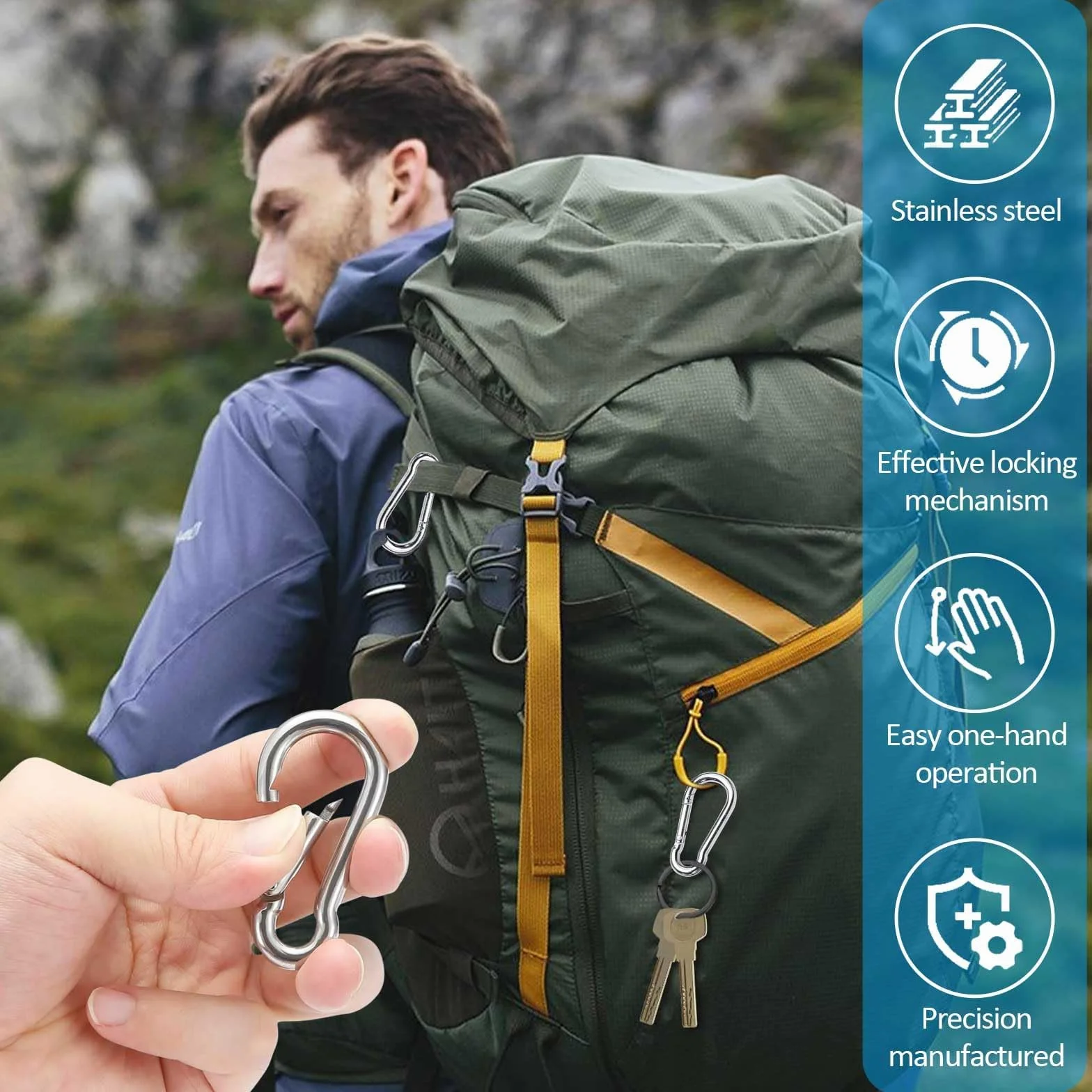 Mousquetons INOX 36 KG Escalade Porte-Clés Sac à Dos Camping Pêche