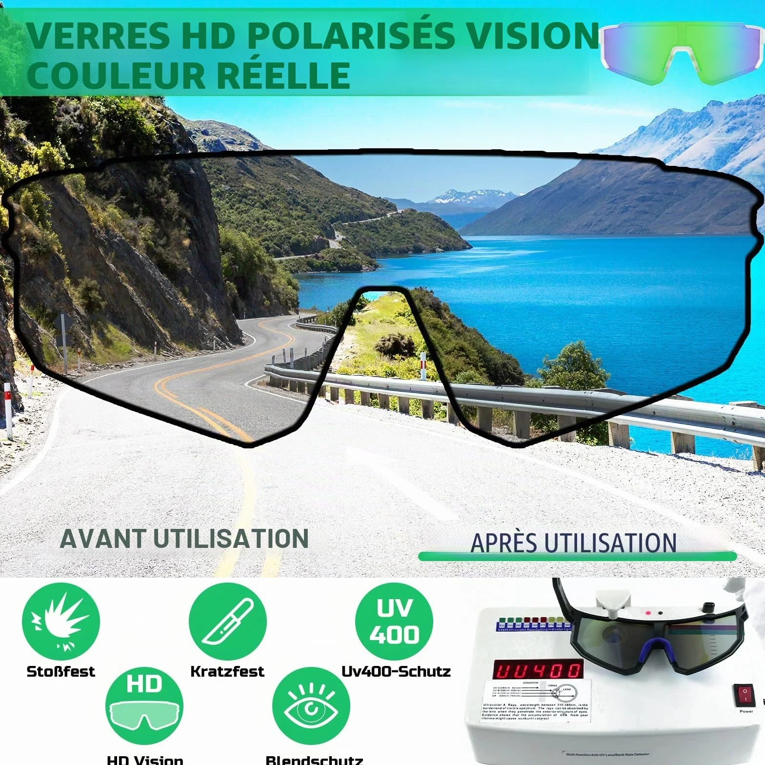 Lunettes de soleil polarisées UV400 Sport Hommes Femmes VTT Vélo Course Running