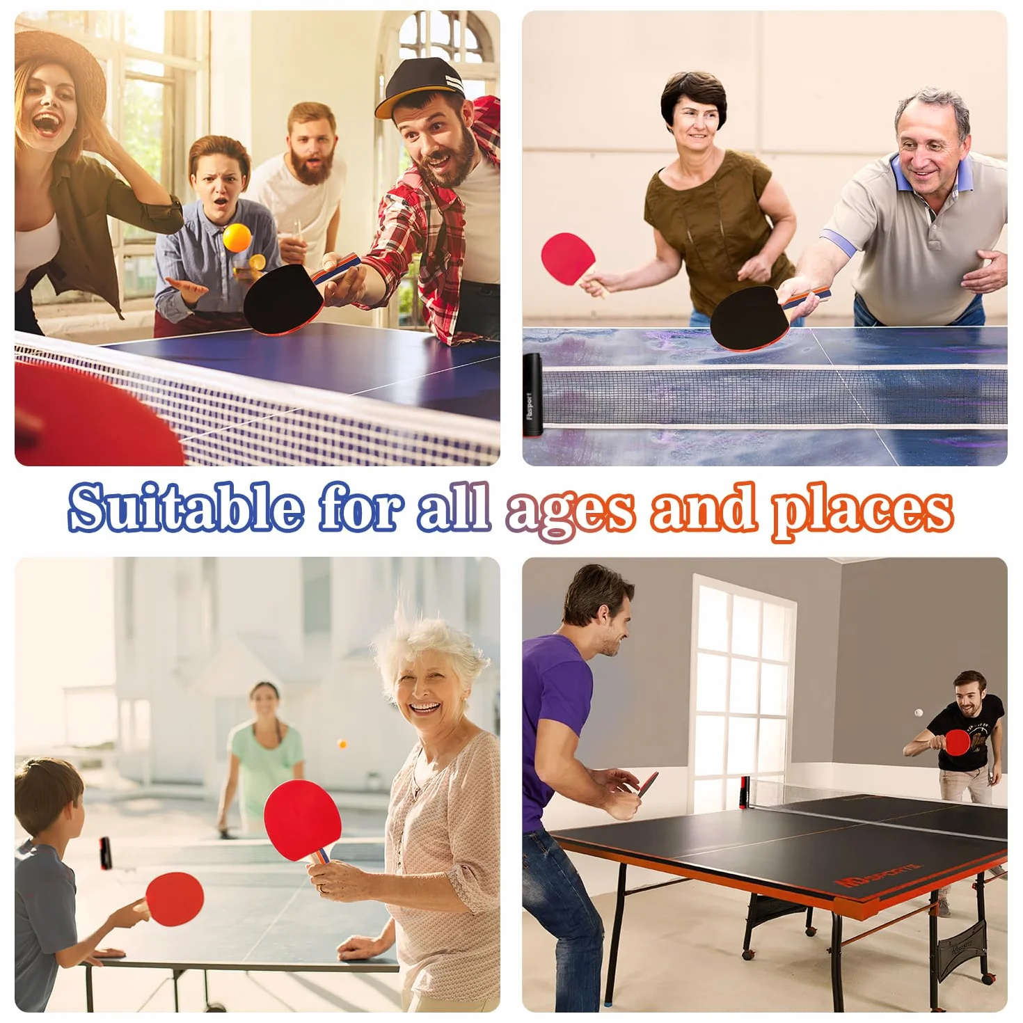Set Ping Pong avec 4 Raquettes, Filet Rétractable, 8 Balles, Sac de Transport pour Intérieur Extérieur