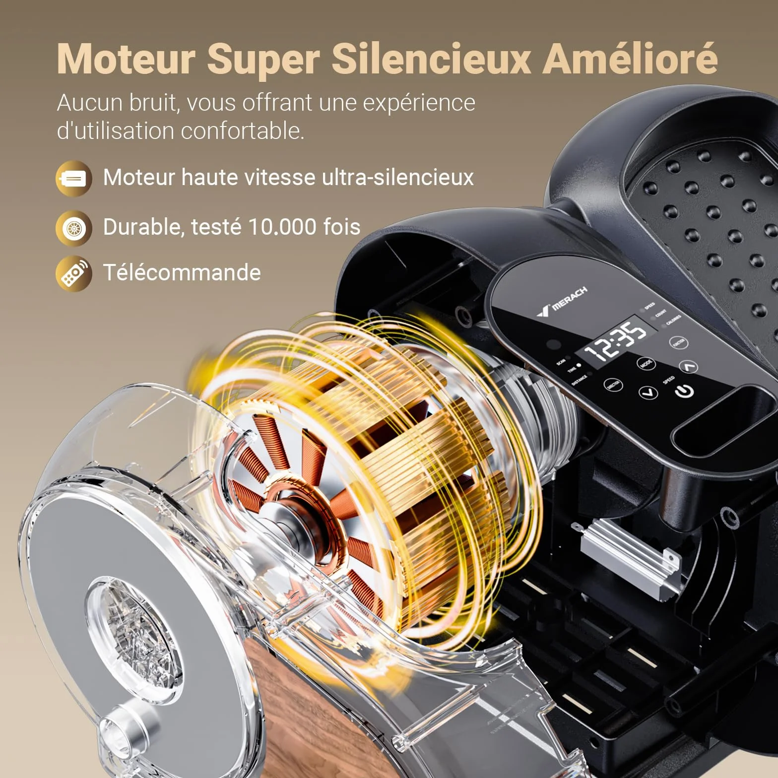 MERACH Mini Vélo Elliptique Électrique Compact avec Télécommande, Écran, 12 Vitesses, Silencieux