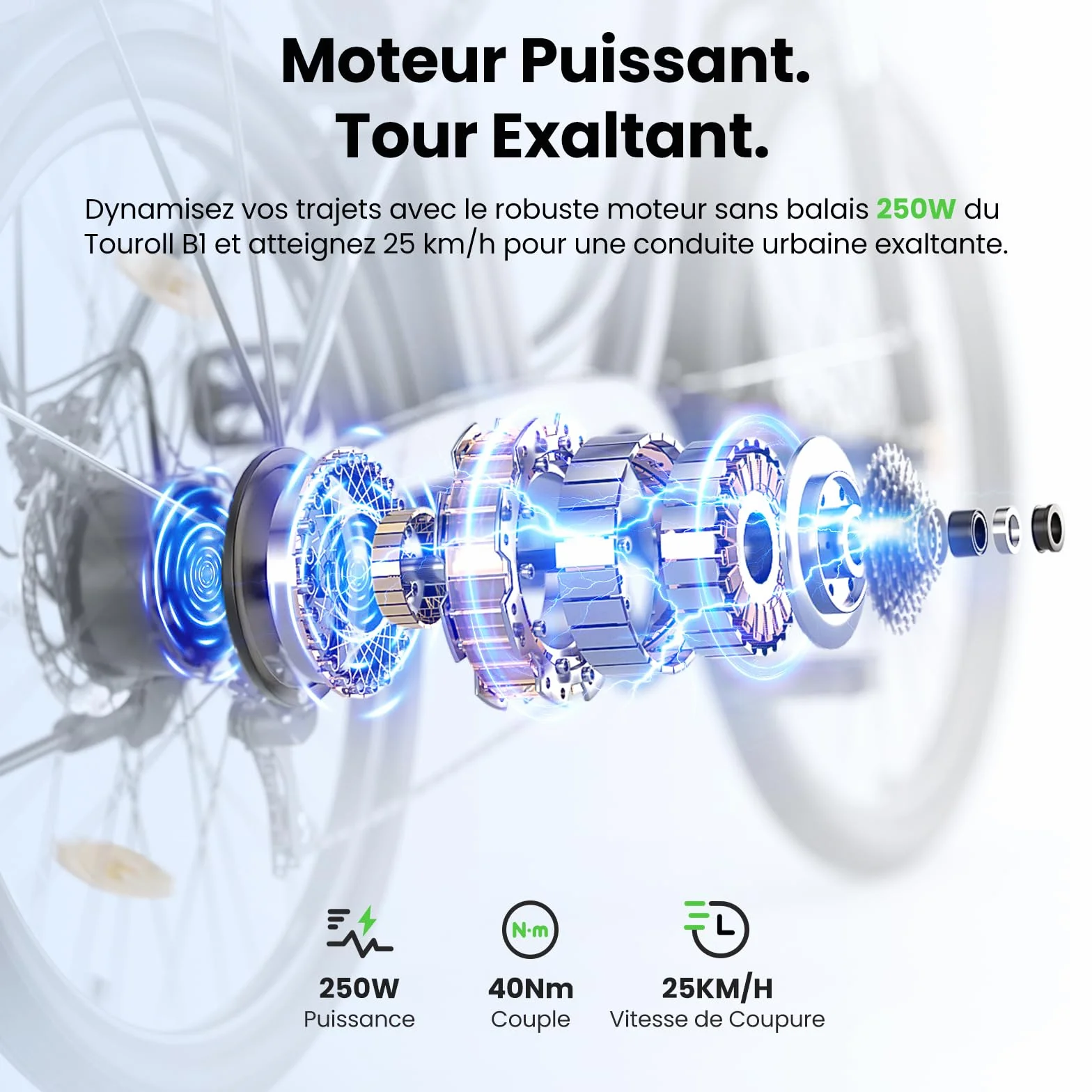 Touroll B1 Vélo Électrique 26" 36V 15.6Ah Batterie Amovible 250W 7 Vitesses E-Bike Urbain Adulte