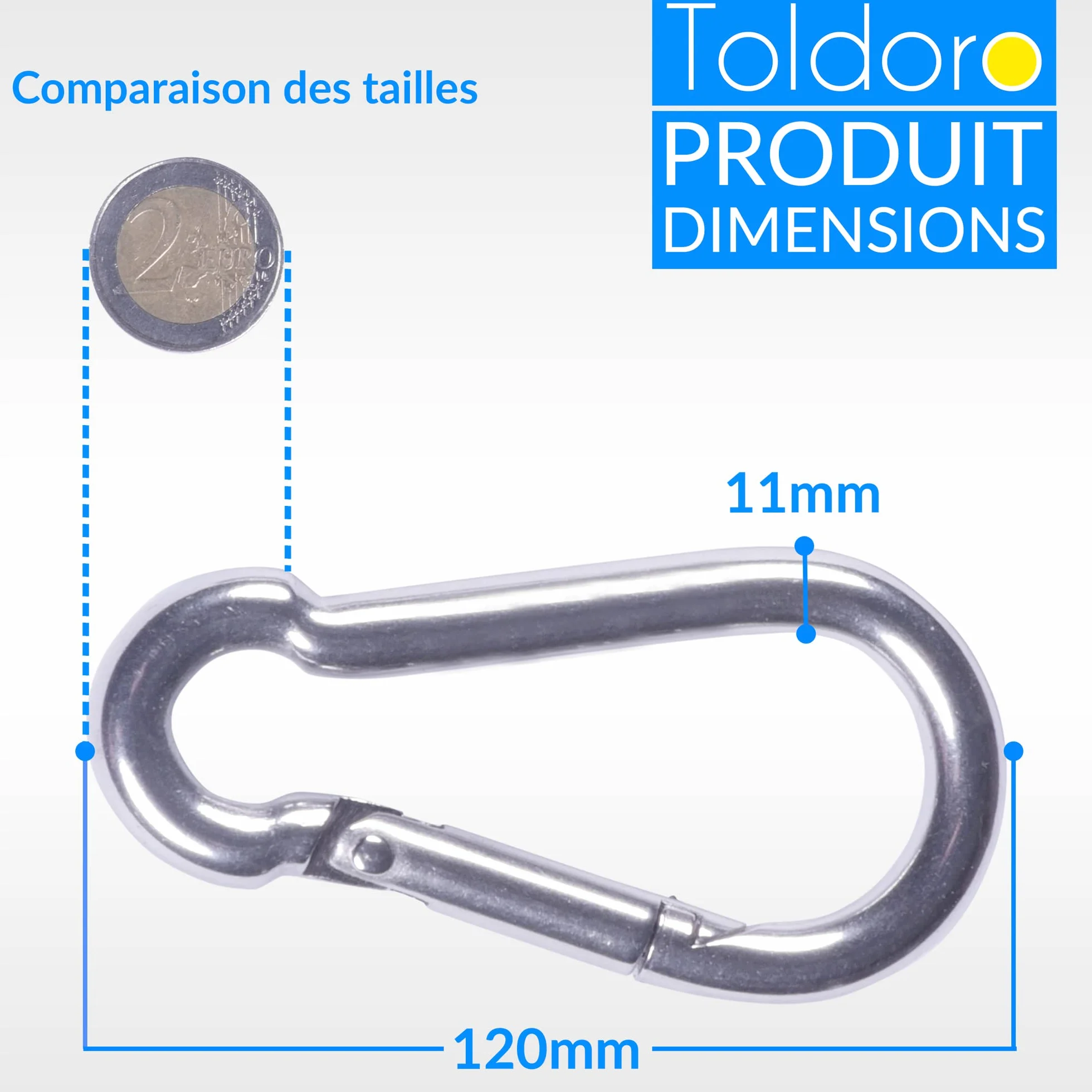 Toldoro Mousqueton 11x120mm Acier Inoxydable AISI 316 V4A Grande Taille
