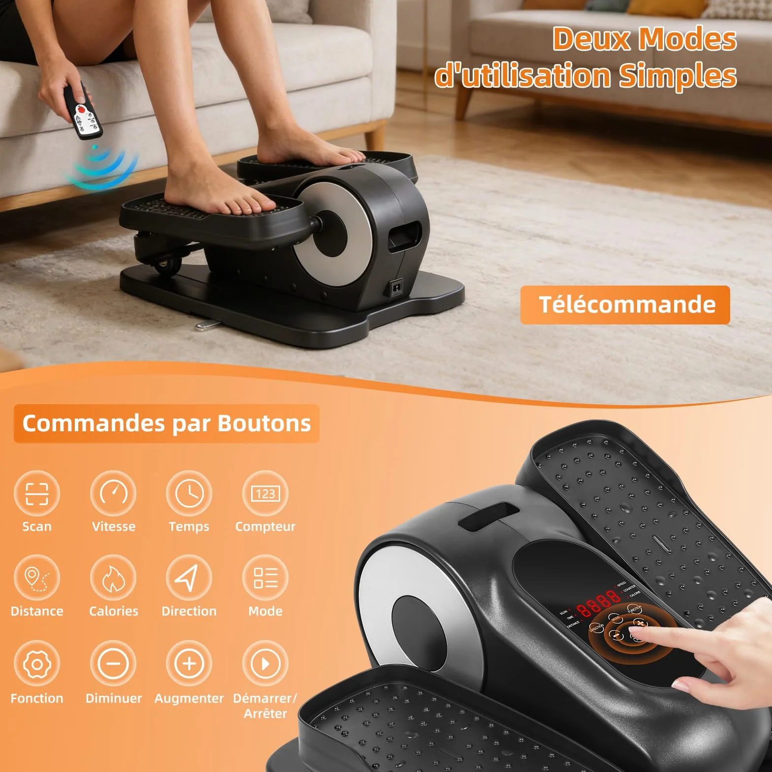 Mini Elliptique Électrique EVOLAND avec Télécommande, Écran LCD, 12 Vitesses, Corde Résistance, Portable