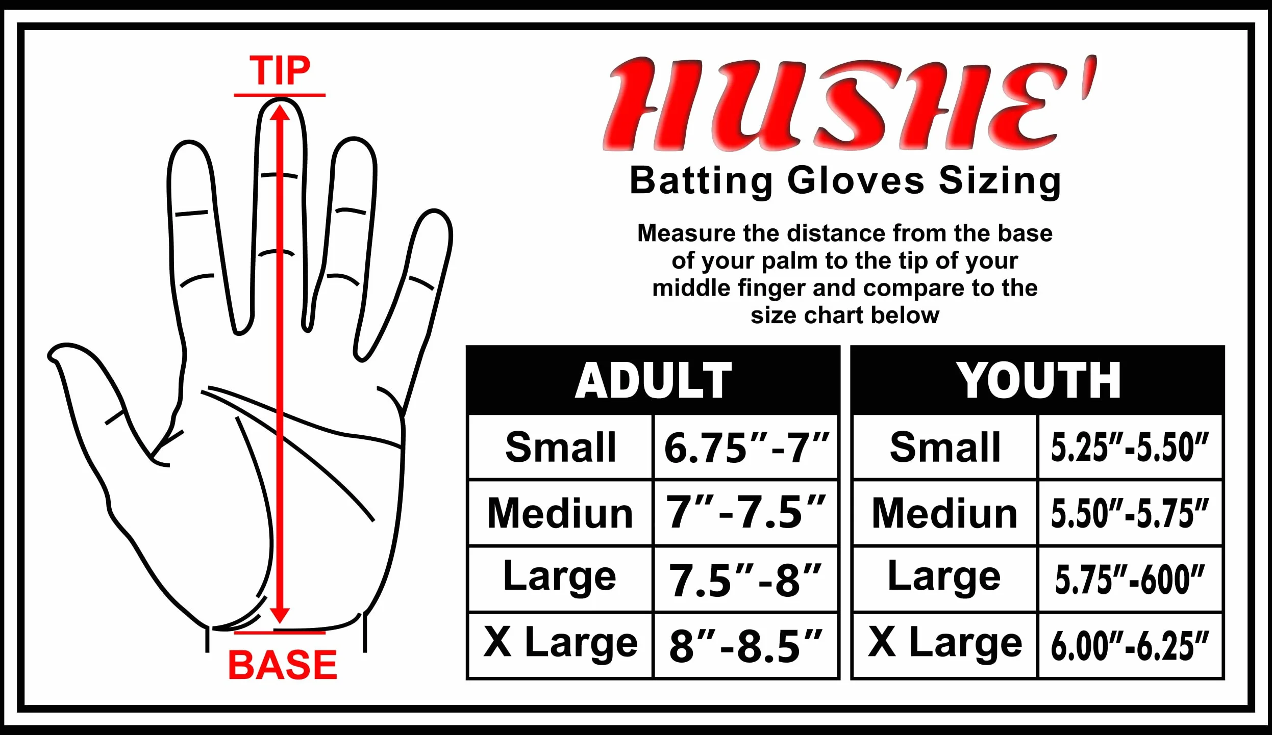 Hushe' Gants de frappe baseball taille L jeune