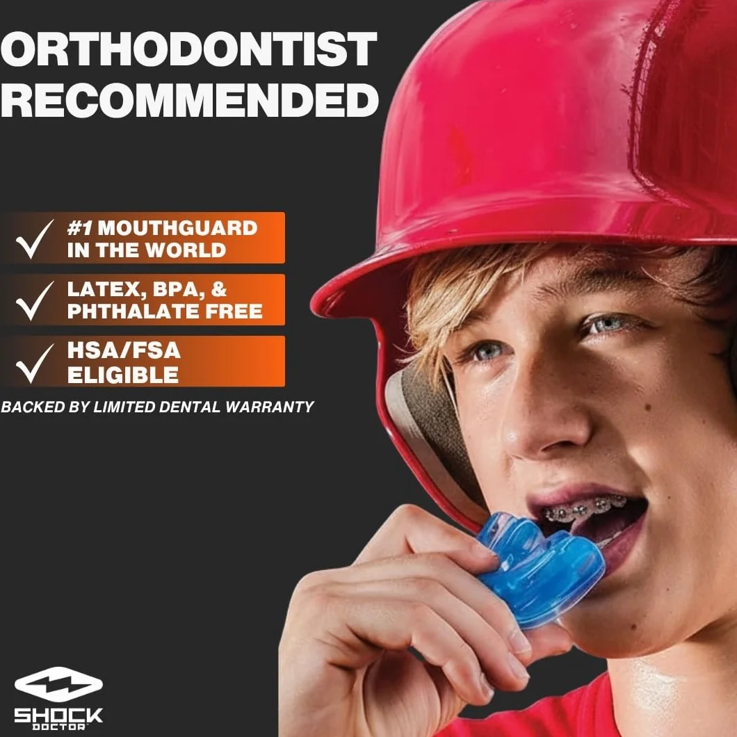 ShockDoctor Single Braces Mouthguard for Men Women Blue Sports Rugby MMA Boxing Lacrosse Basketball Contact