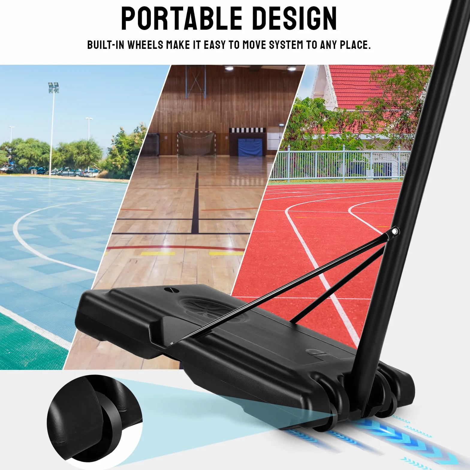 Panier de Basket-Ball Portable Hauteur Réglable 230-304 cm avec Support Extérieur Intérieur