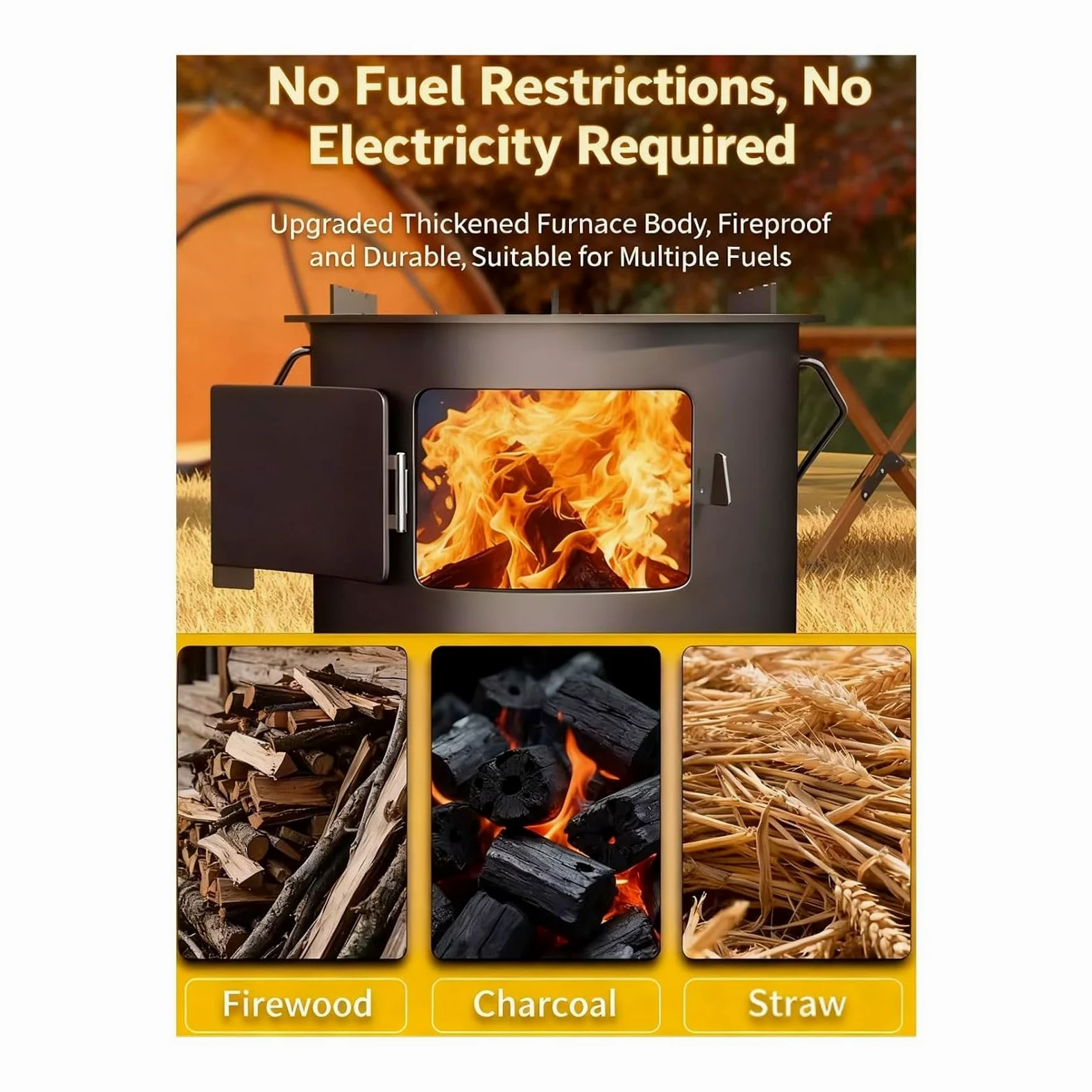 Réchaud De Tente Bois Portable Avec Grille De Cuisson Pour Le Camping | Réchaud À Fusée À Charbon De Bois Porte À Verrouillage, Réchaud De Camping Avec Poignée Multifonctionnel(2PC)