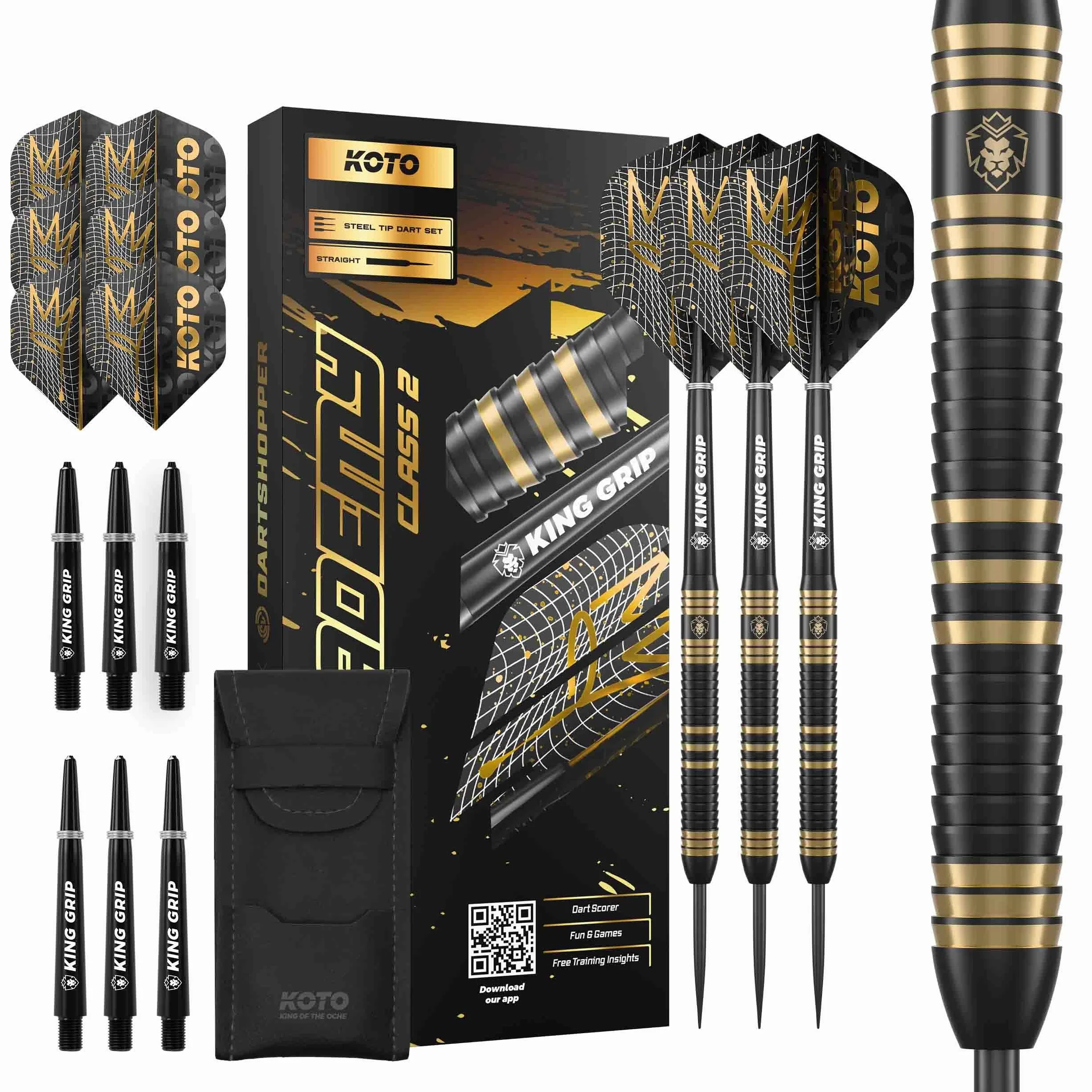 Fléchettes Academy Class 2 13 G Argent Bleu Grip Annulaire Solide Flights Shafts Étui