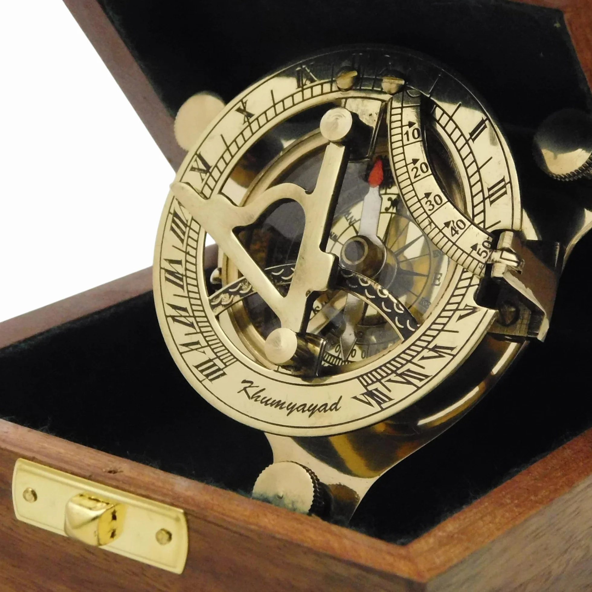 Boussole nautique en laiton antique 7,6 cm avec boîte en bois