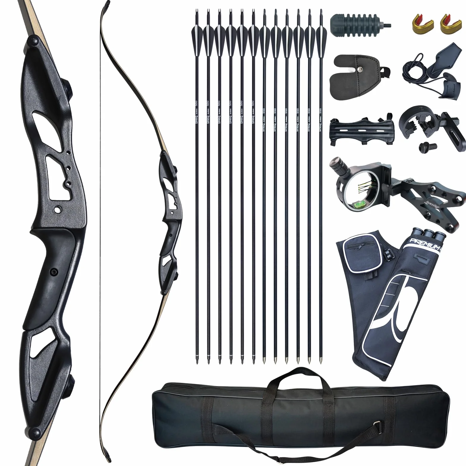 D&Q Arc de Chasse Adulte 30-45lbs avec 12 flèches pour Tir