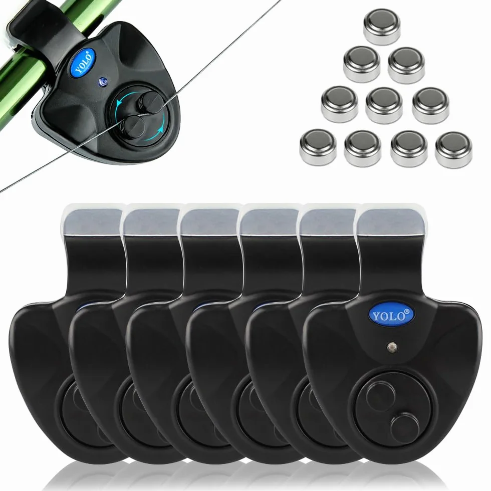 Coolnice 6pcs Détecteurs de Touche électroniques de Canne à Pêche Alarme de Pêche Sensible avec Indicateur Lumineux LED Alarme Sondeur Electronique pour Pêche Nuit Pêche Maritime Nocturne-Noir