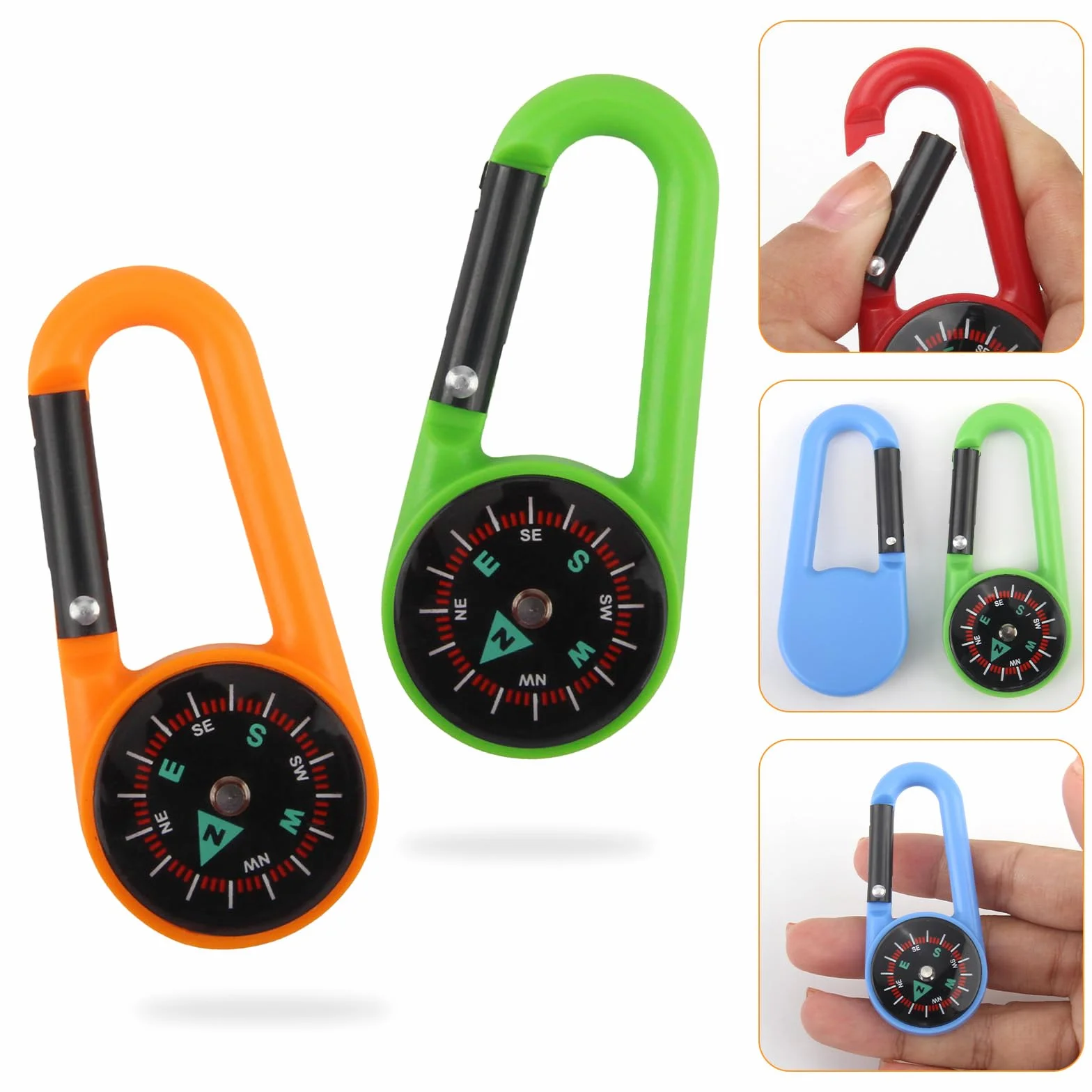 Boussole Randonnée Multifonction 20 Pièces avec Mousqueton Portable pour Extérieur Voyages Camping Navigation