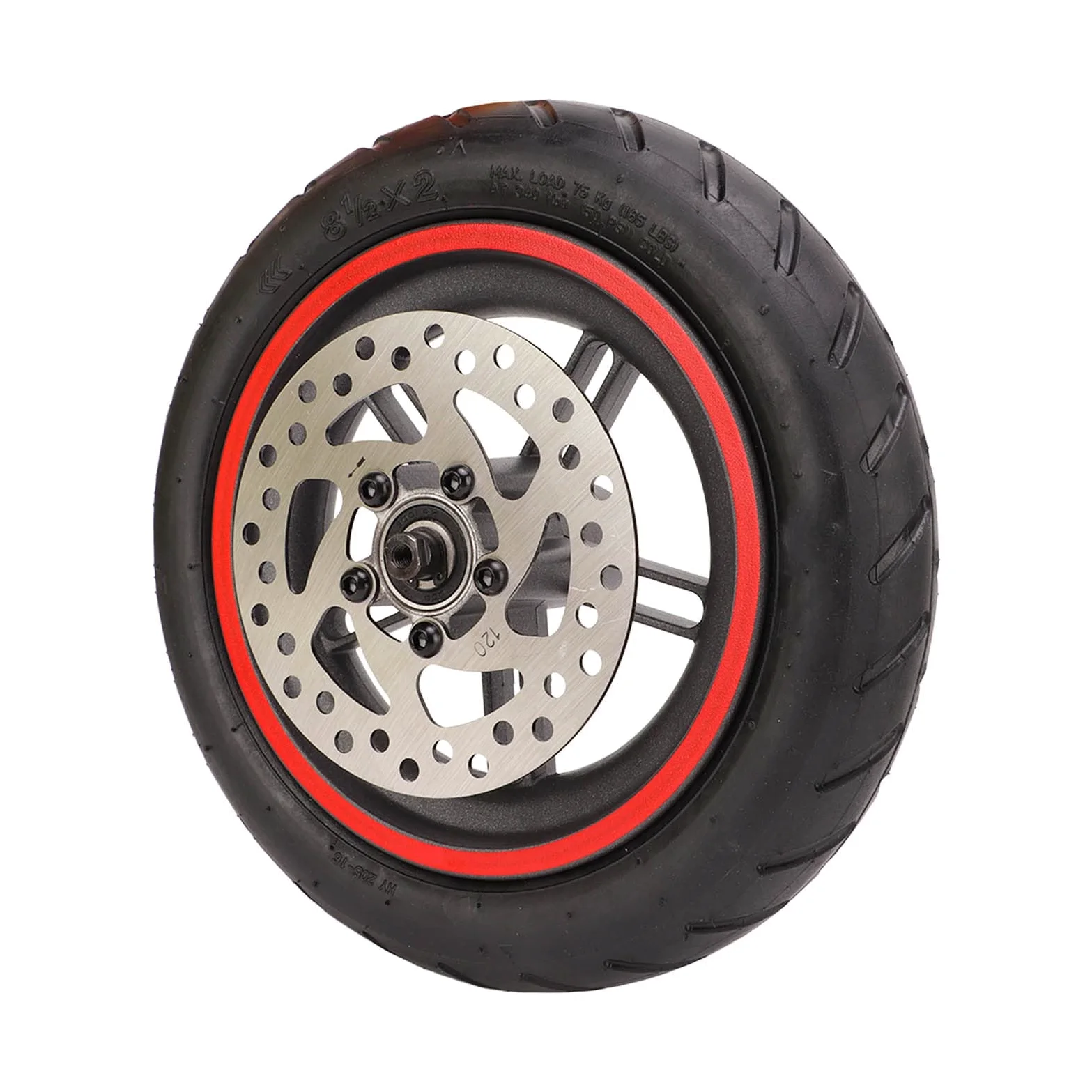 RiToEasysports Roue Arrière de Scooter électrique, Roue Arrière de Scooter électrique avec Pneu Pneumatique Rouge de Disque de Frein de 120 Mm pour Pro PRO2 M3