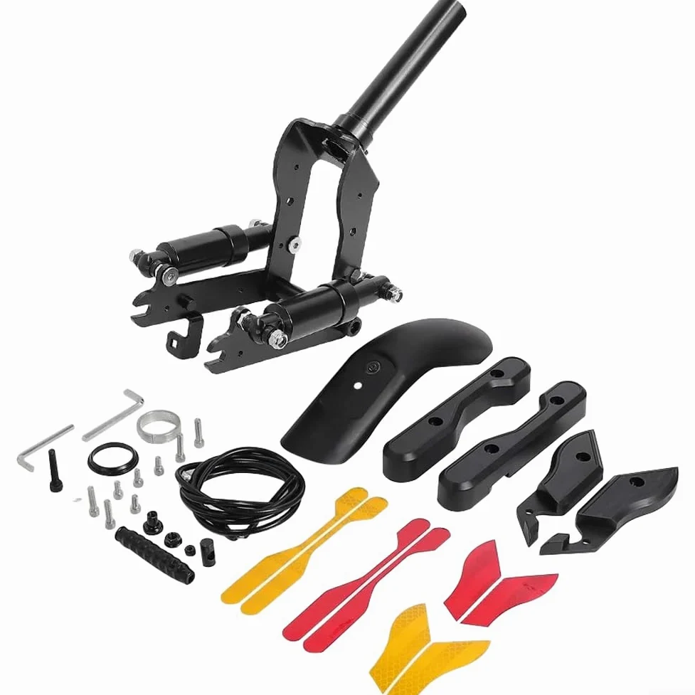 Réducteur de vibrations de suspension avant en alliage d'aluminium pour trottinette électrique Ninebot Max avec kit de garde-boue pour réduire les chocs et protéger contre les éclaboussures. Version