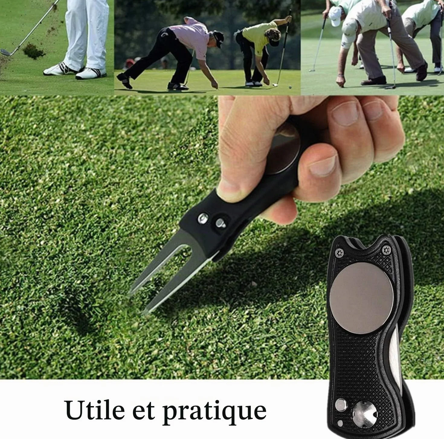 Kit de Nettoyage pour Club de Golf - Brosse de Nettoyage Pliable en Microfibre - Outil de réparation de Golf avec marqueur de Balle - Kit de Nettoyage Pratique pour golfeurs