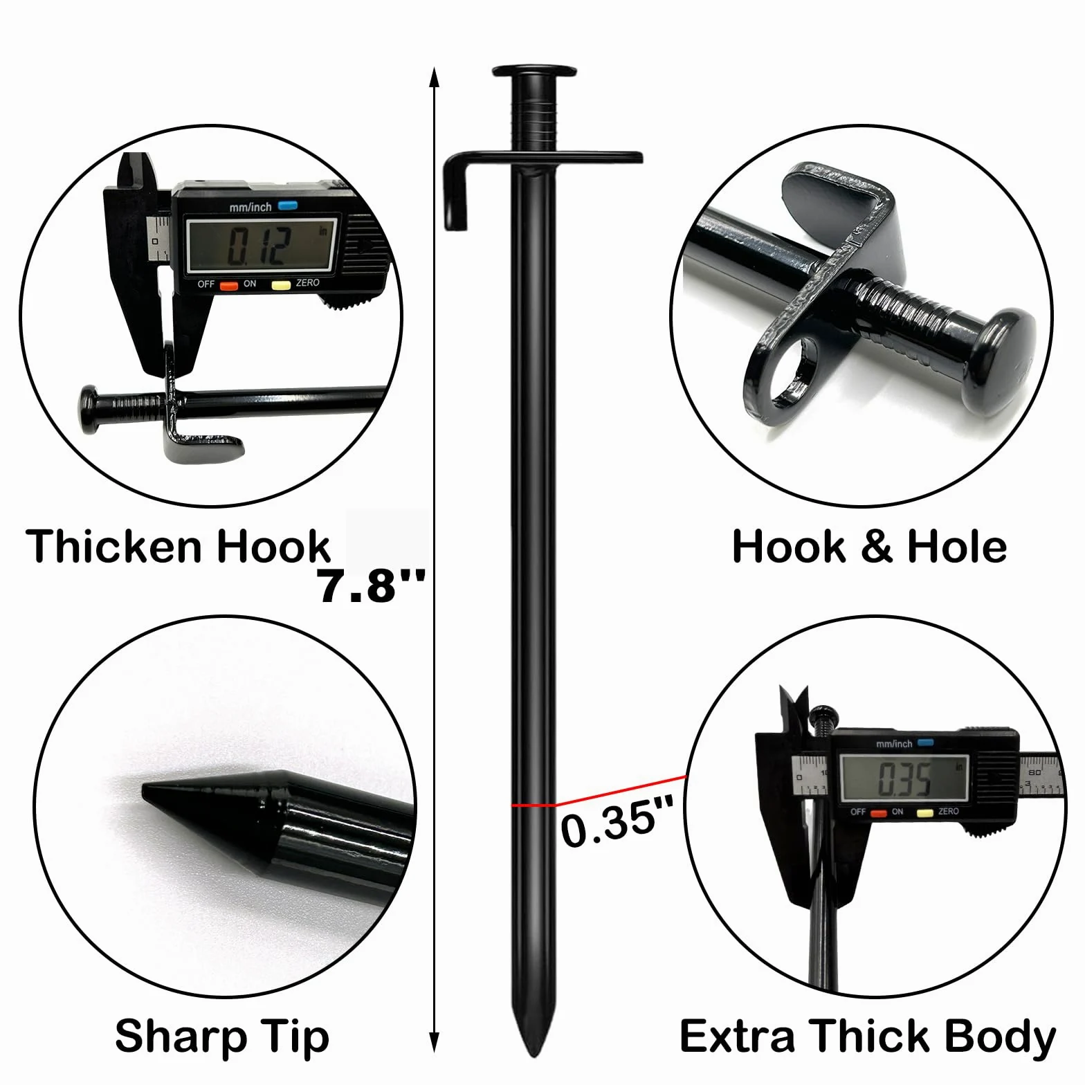 Cheardia Lot de 20 piquets de tente robustes de 25,4 cm - Piquets de camping en métal noir pour tente, bâche, auvent, incassables et rigides