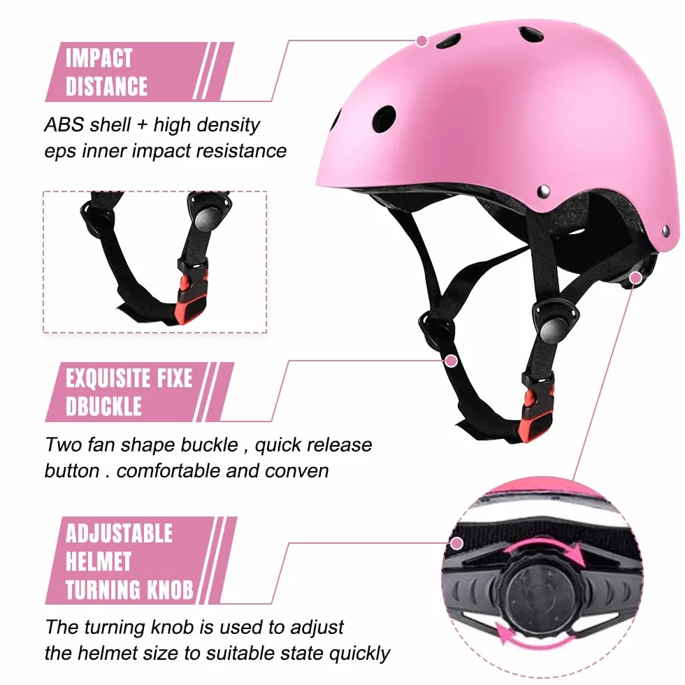 Mizikuu Protection Roller Enfant 7 en 1 Casque Vélo Kit Coudières Genouillère Protège Poignets pour 3-7 Ans Skateboard BMX Patin à Glace Rose