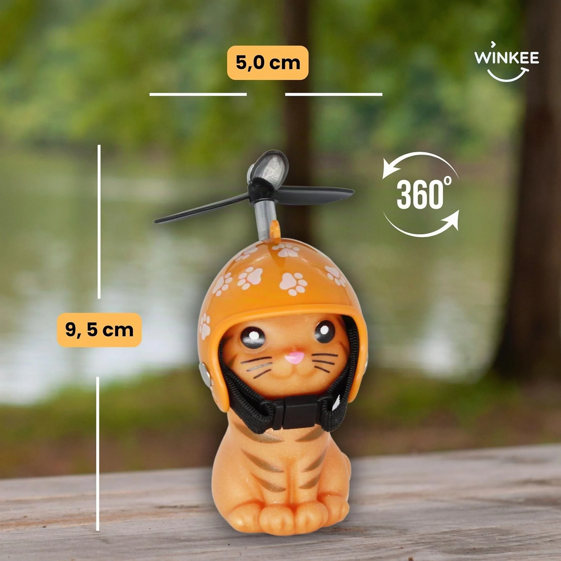 Winkee Chaton pour vélo avec Casque Adorable Bike Kitty hélice Mascotte de vélo en Caoutchouc Décoration vélo Chat