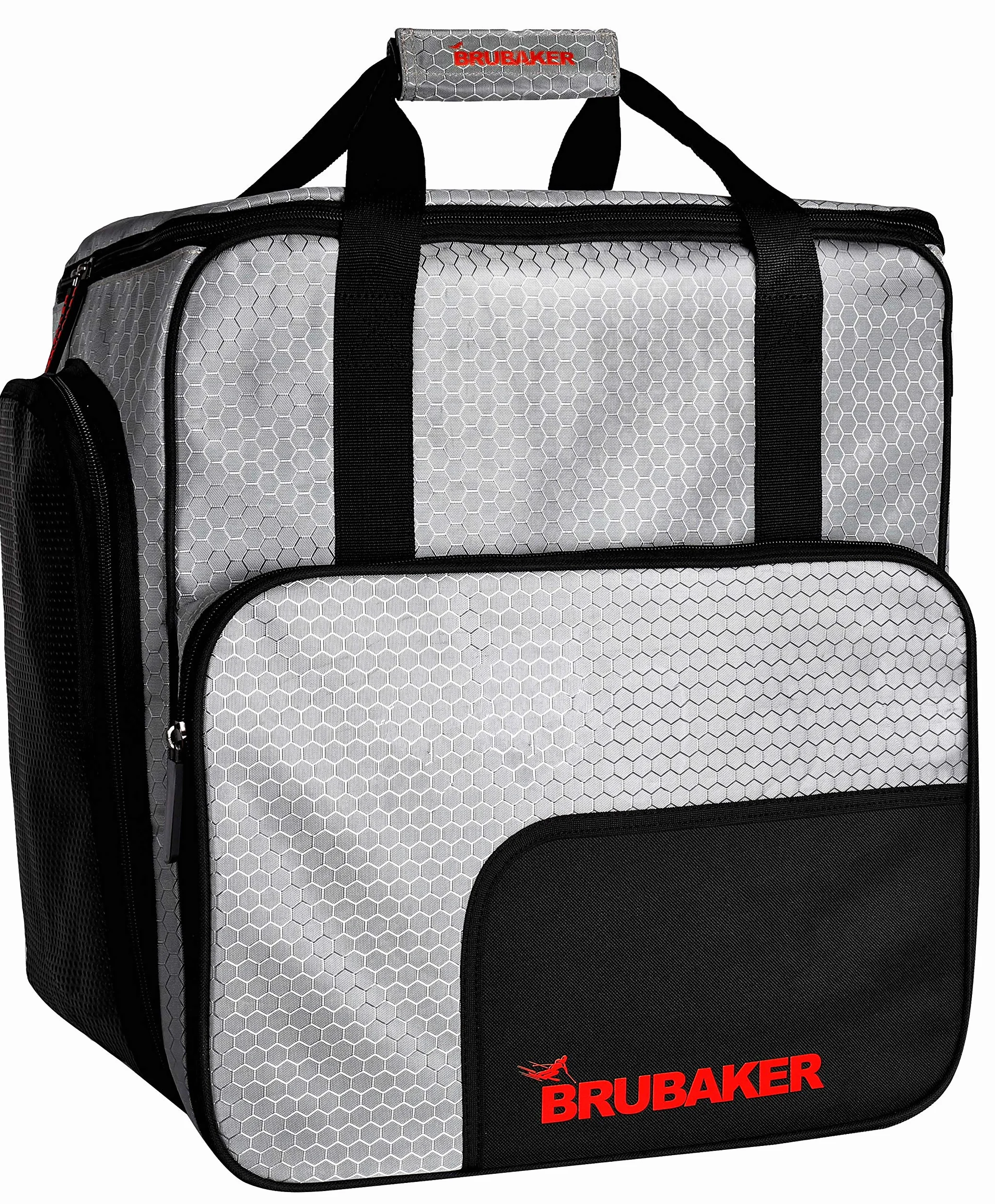 BRUBAKER Housse à Skis Sac à Chaussures de Ski CarverTec Pro 1 Paire Skis Bâtons Chaussures Casque Argenté Rouge