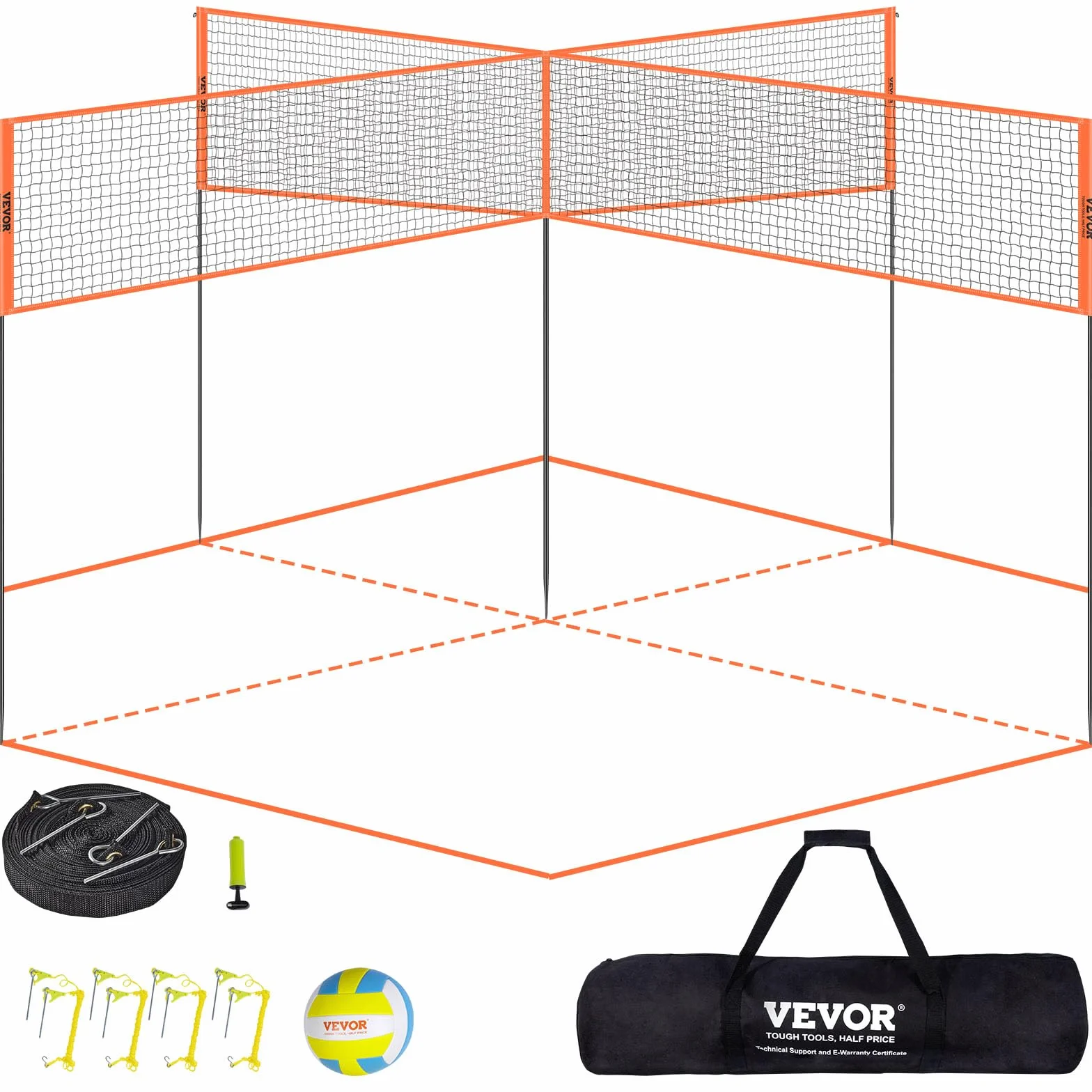 VEVOR Filet de Volleyball 4 Carrés, Ensemble de Filet de Badminton Réglable, Portable avec Sac de Transport