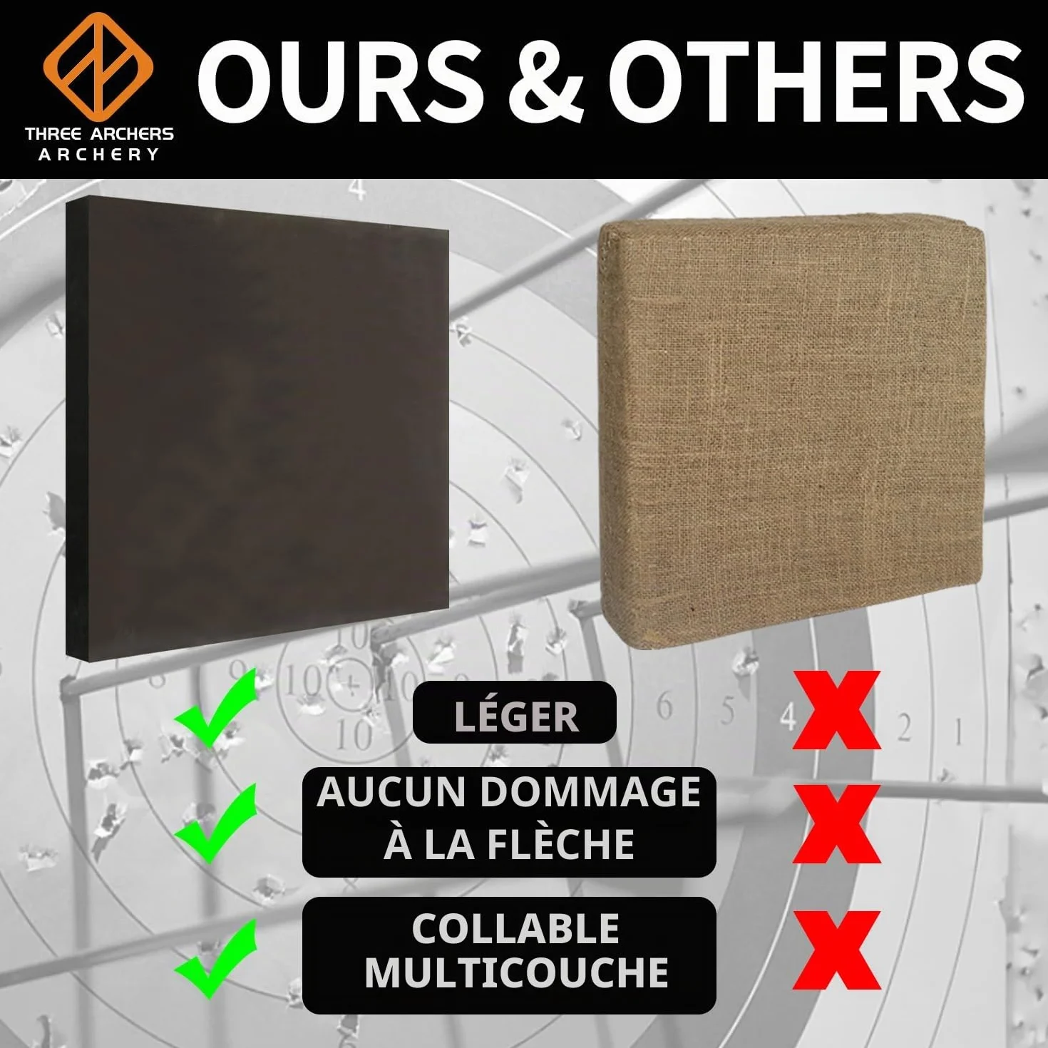 THREE ARCHERS Cible de tir à l'arc 50x50cm Mousse légère durable avec supports