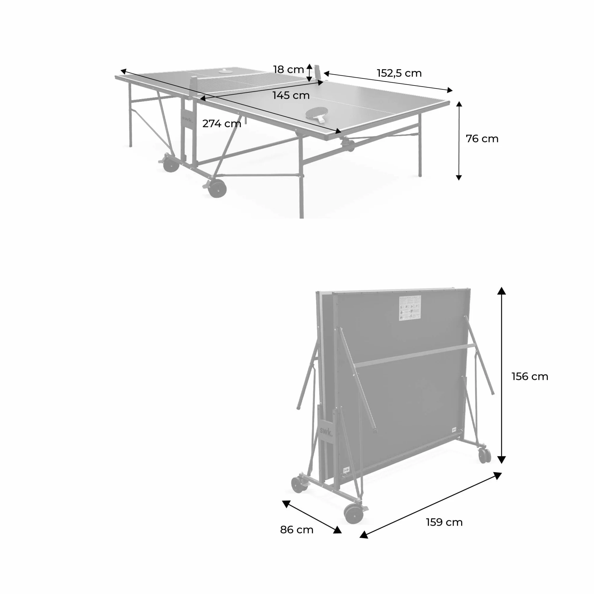 Table de ping Pong Indoor, avec 2 Raquettes et 3 balles, Utilisation intérieure + Housse en PVC