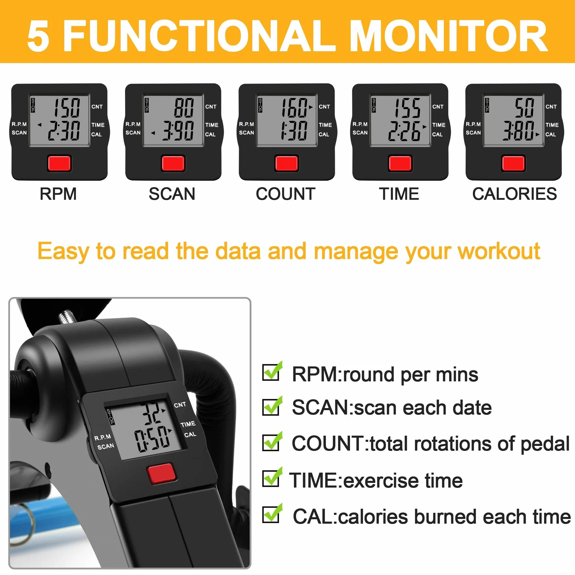 Mini Velo D Appartement Pedalier pour Bras et Jambes avec Moniteur LCD