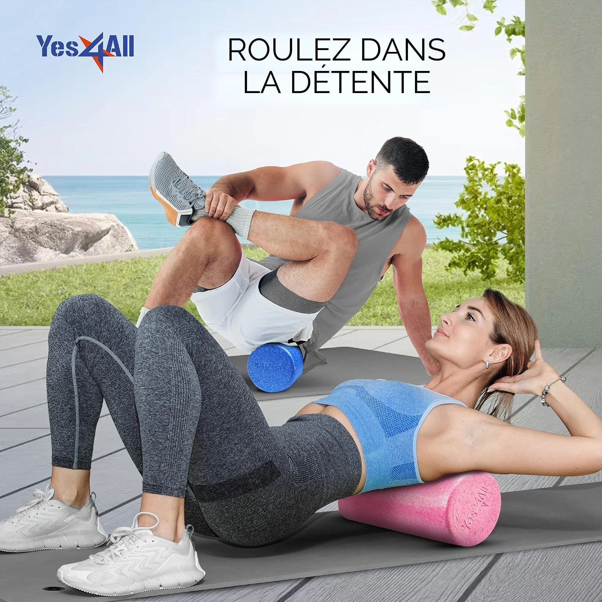 Yes4All Rouleau Mousse Rond en EPP Haute Densité pour le Dos, Yoga, Pilates & Étirements - 30, 45, 60, 90 cm