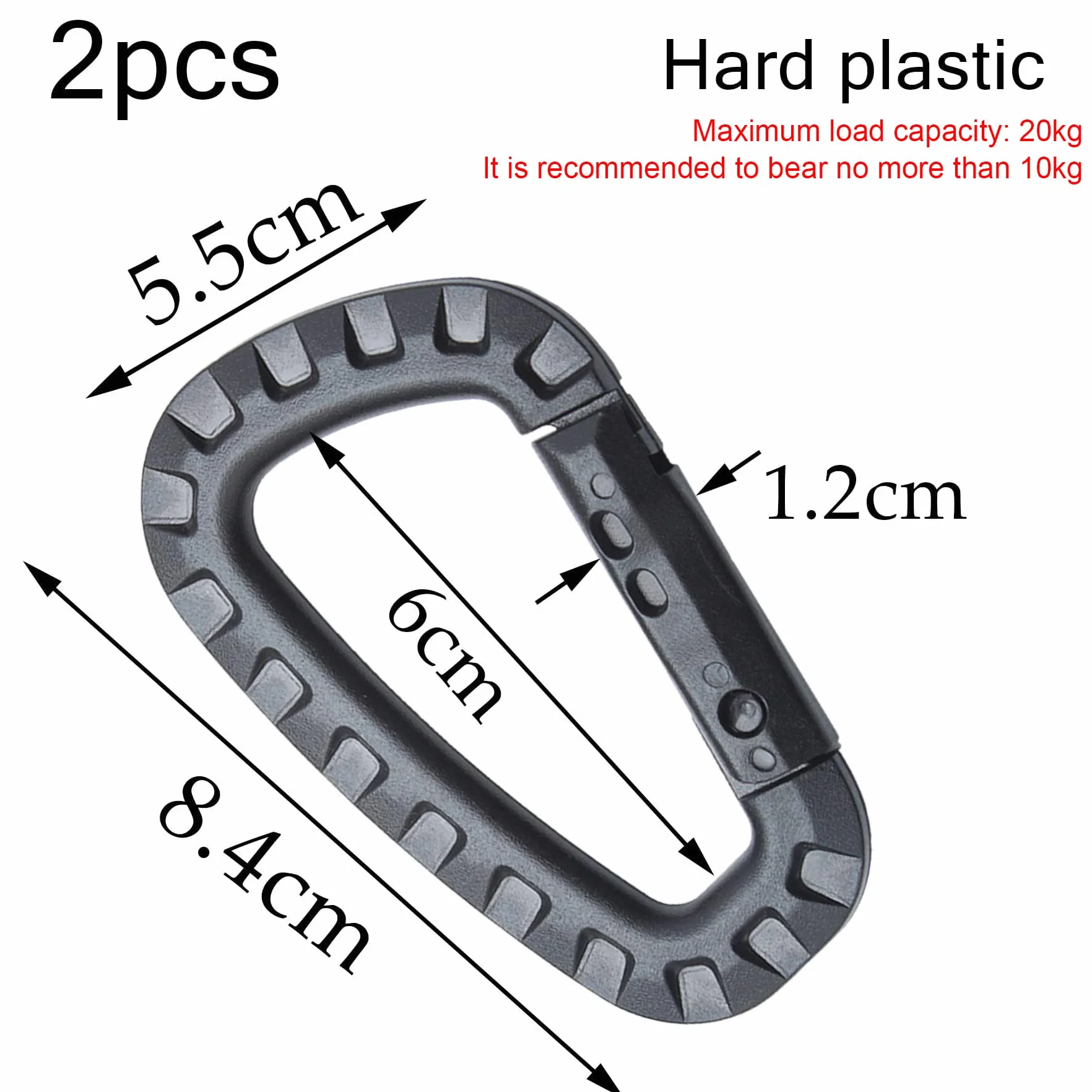 Mousqueton Tactique en Plastique Noir Lot de 2, Boucle Multifonction Sac à Dos Camping Randonnée
