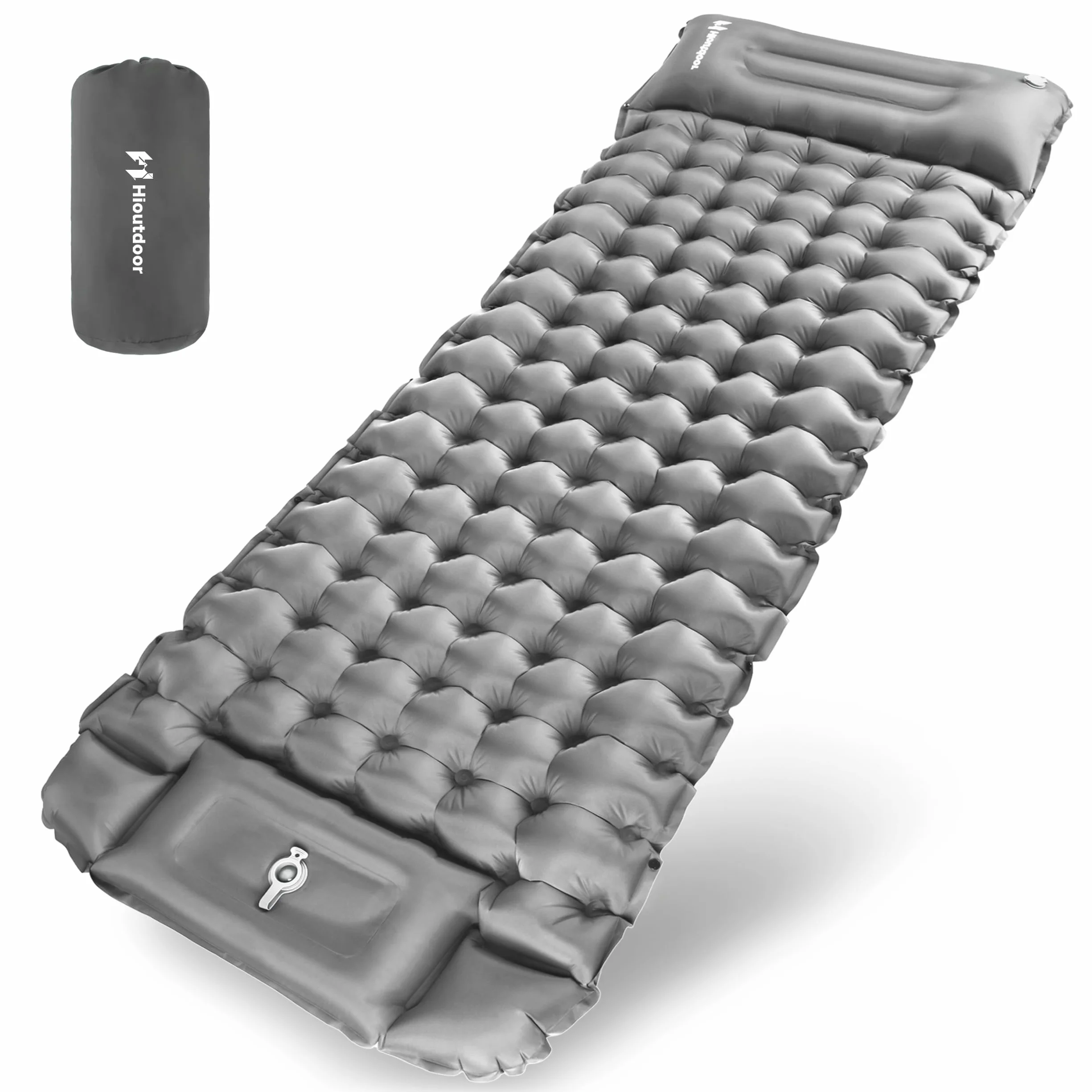 Hioutdoor Matelas Gonflant 10cm Camping Ultra Léger avec Pompe Oreiller Gris