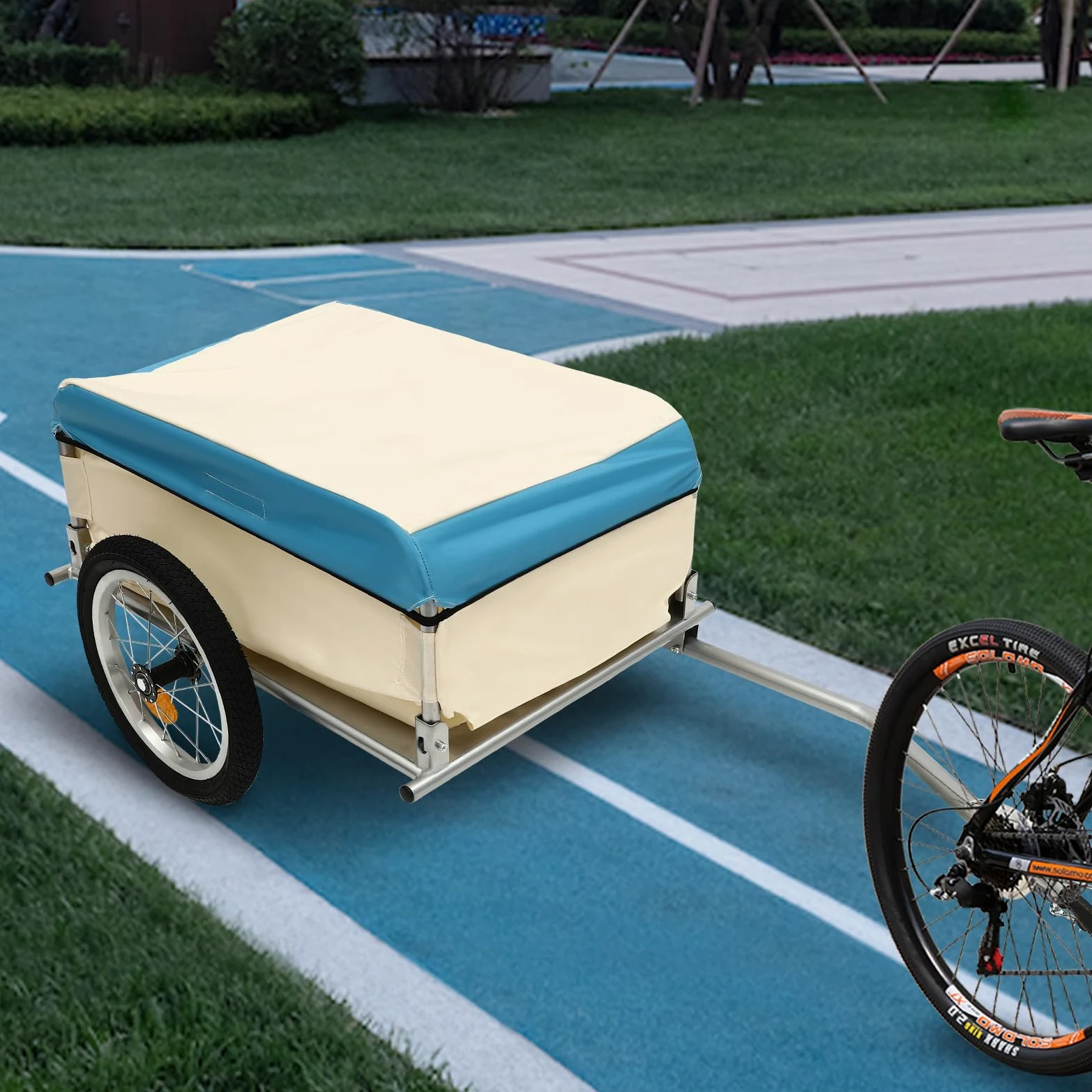 Remorque de charge de vélo pliable en aluminium multifonction 52 × 69 × 27 cm, remorque de vélo avec capacité de charge de 50 kg