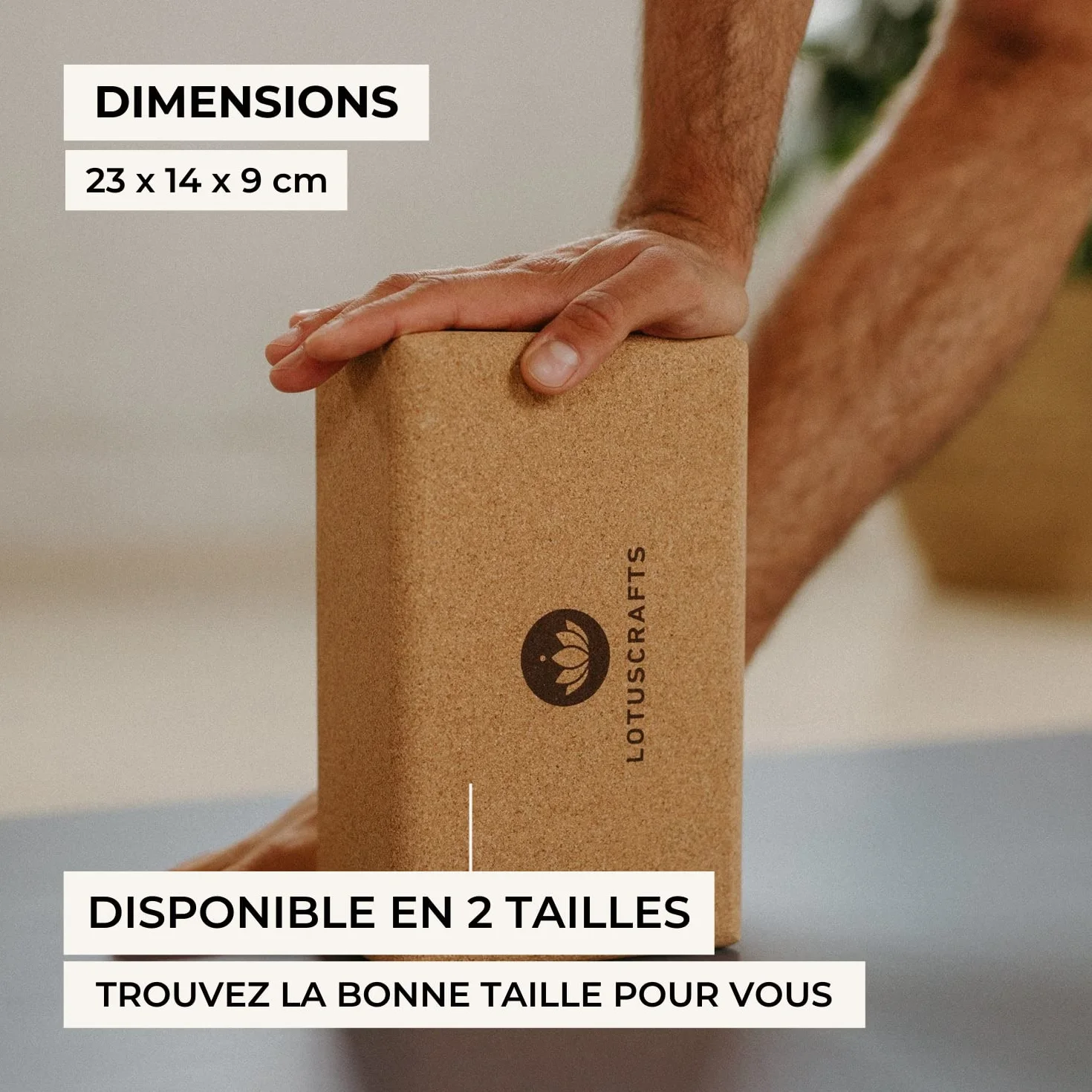 LOTUSCRAFTS Bloc de yoga en liège Supra Grip, brique de yoga pour pilates et yoga, fabriqué au Portugal