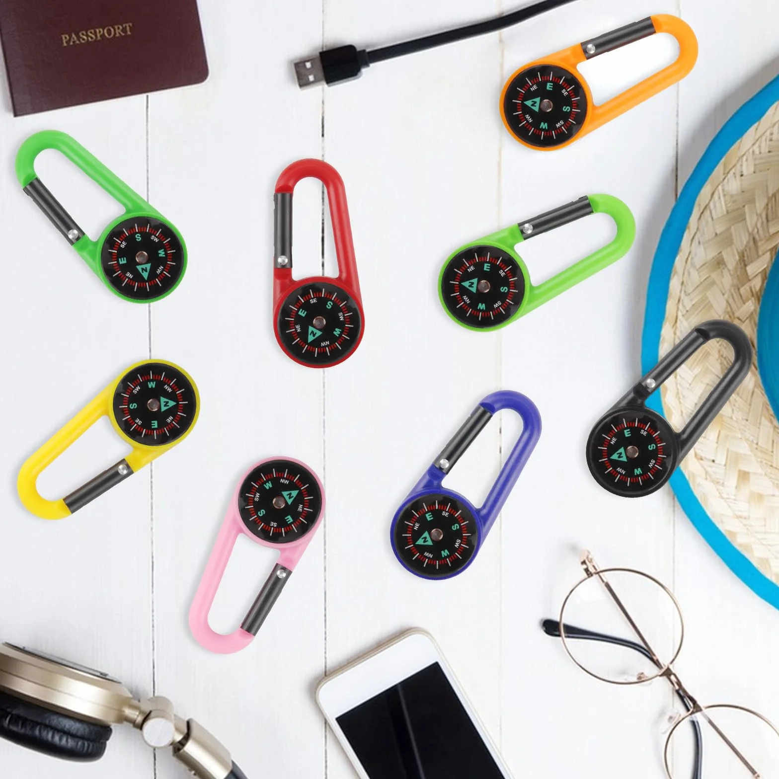 Brújula Senderismo Niños Portátil con Mosquetón Multicolor 20 Piezas