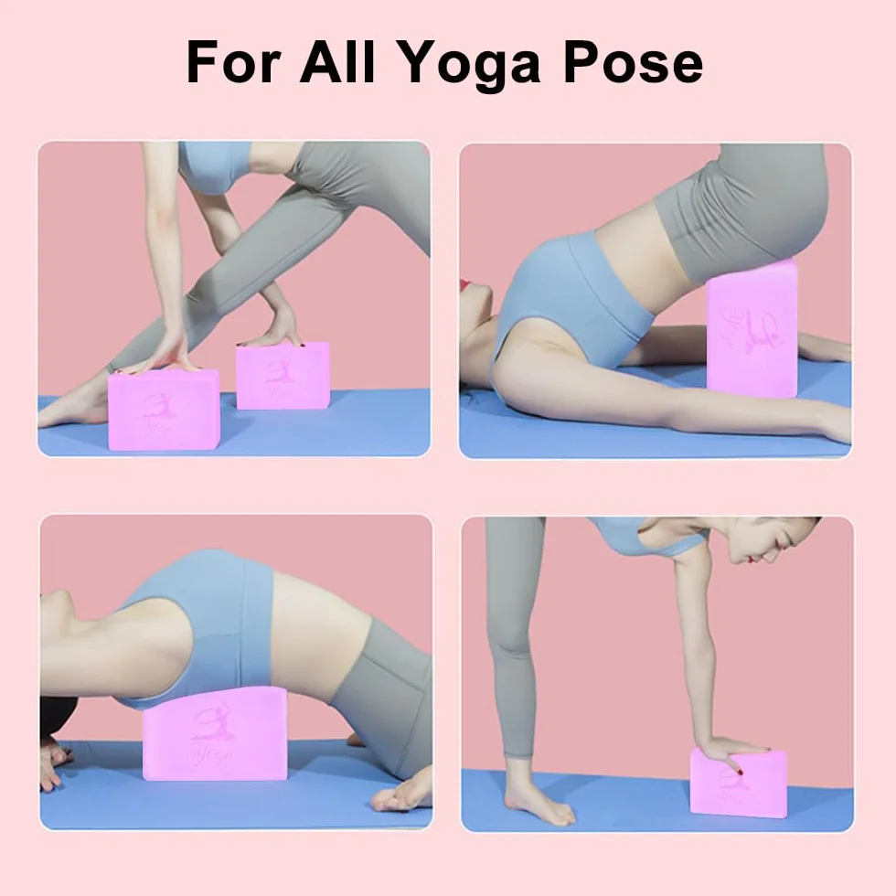 Lot de 2 blocs de yoga et 2 sangles de yoga - Blocs de mousse EVA antidérapants - Accessoire de yoga sans latex