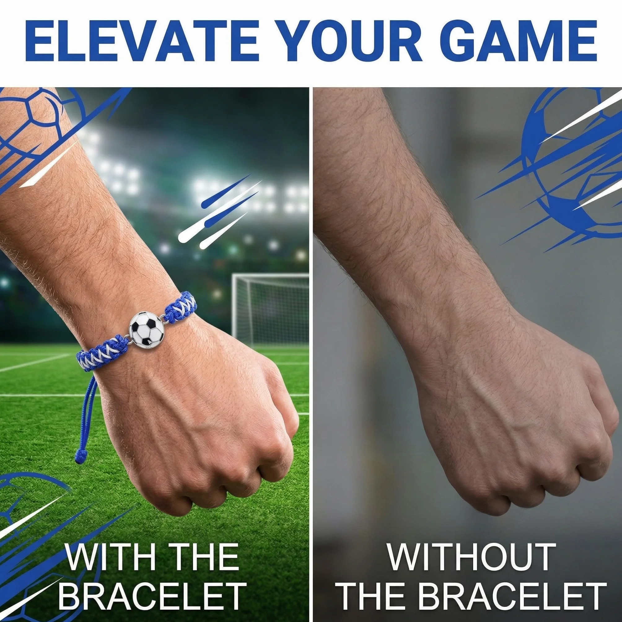 Bracelets Football Tressés pour Garçon Lot de 2 Ajustable 14-28cm Noir/Blanc Bleu/Blanc