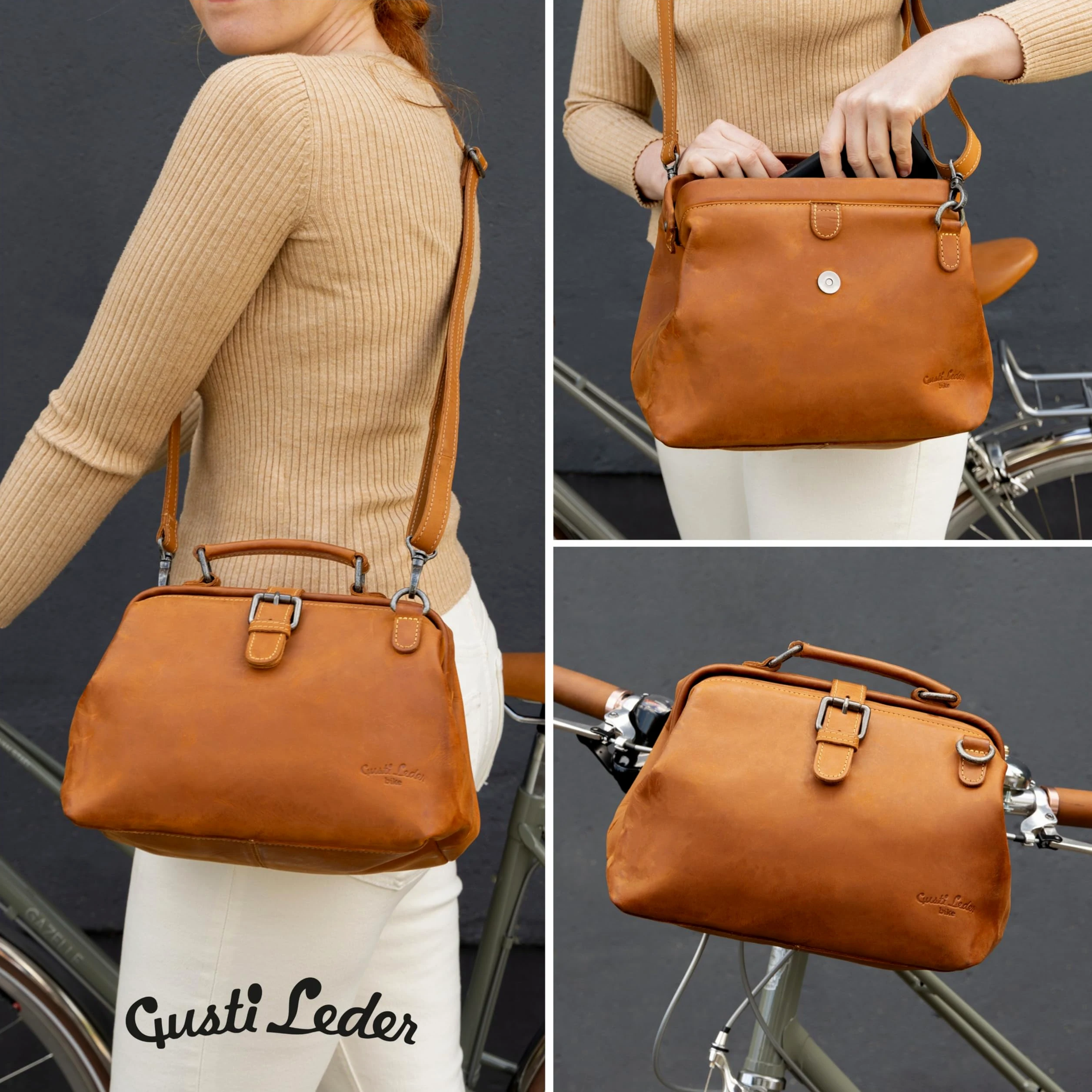 Gusti Tillie A. Sacoche de guidon en cuir vintage avec plaque, sac à bandoulière, sacoche de vélo en cuir, marron