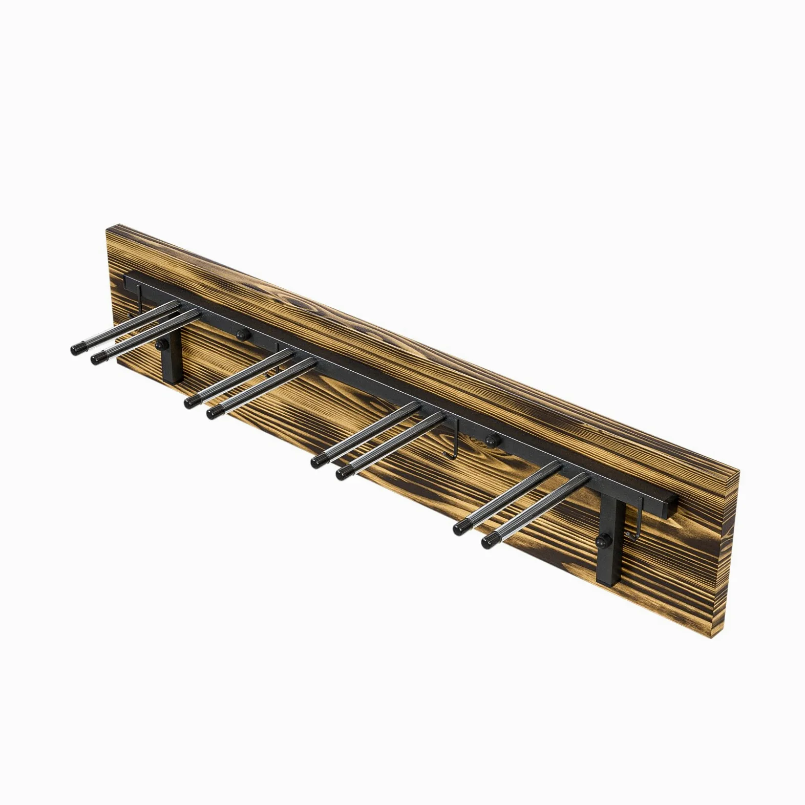 QLS Support mural pour skis S3 pour 4 paires de 83 cm en acier et bois avec crochets en bois pour bâtons de marche nordique, randonnée et ski