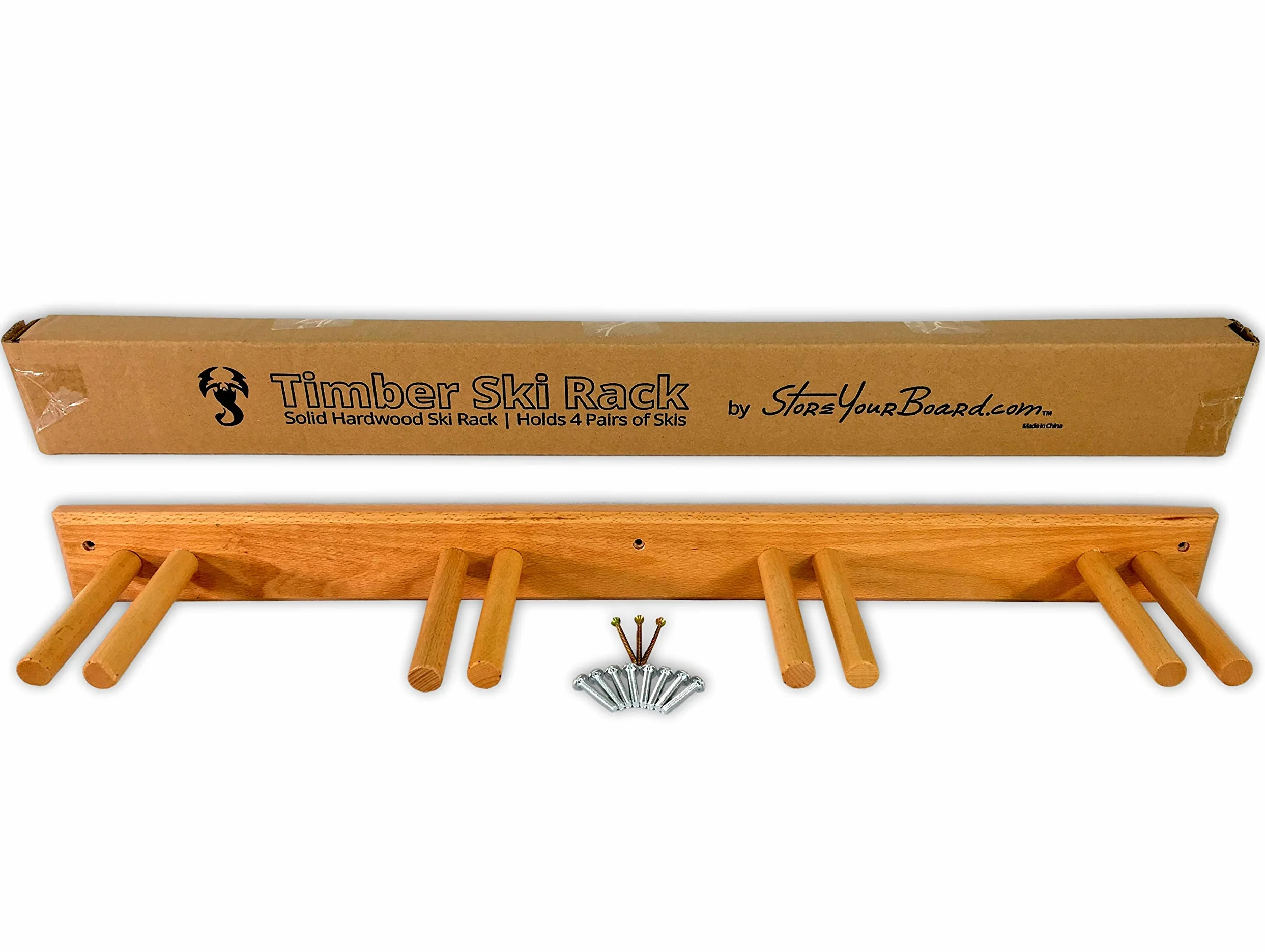StoreYourBoard Support à skis en bois, 4 paires de rangement pour skis, système de montage en bois pour la maison et le garage, bois (Naturel)
