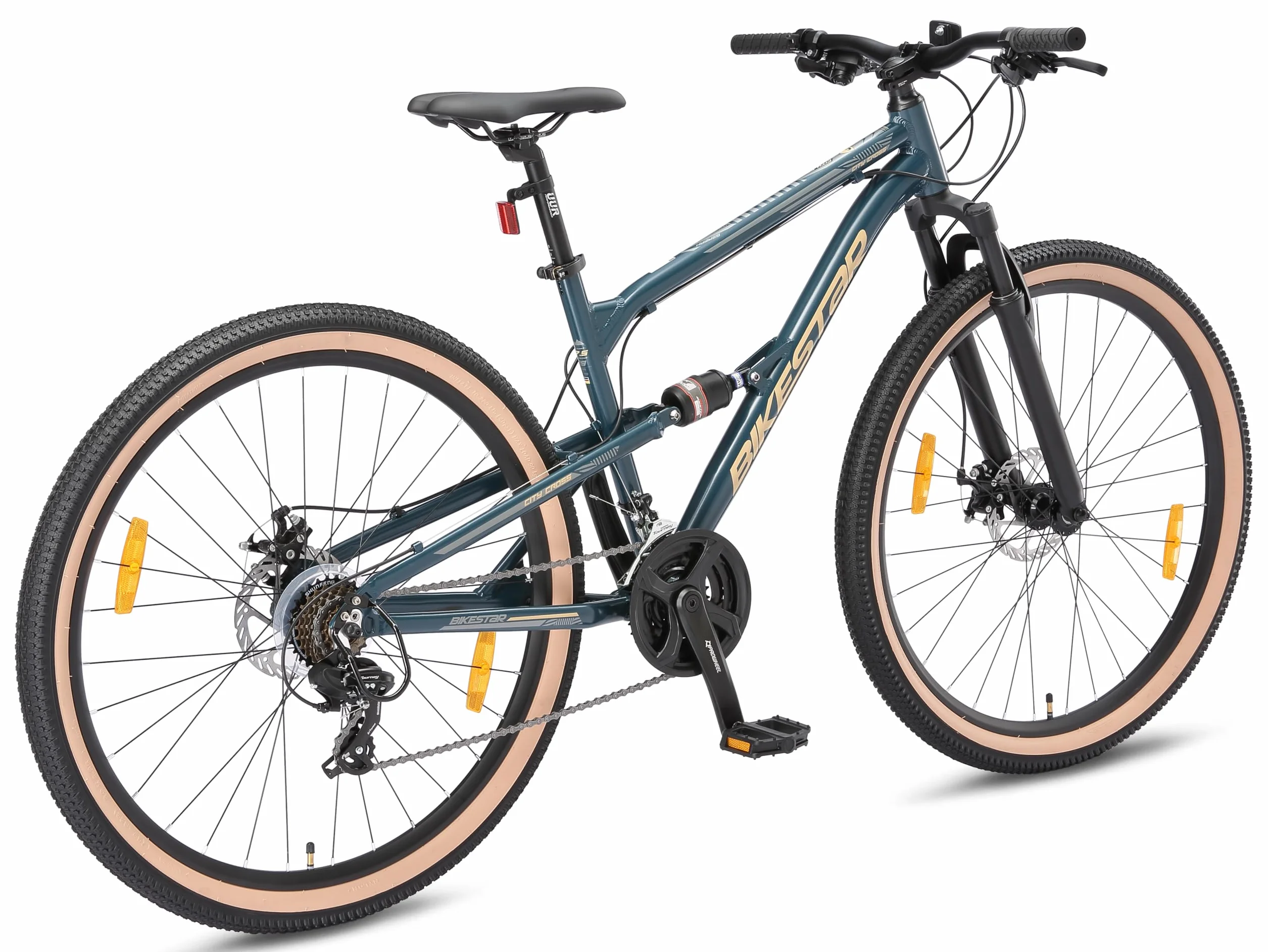 BIKESTAR VTT Aluminium Frein à Disque 21 Vitesses Shimano 26 27.5 29 Pouces Mountainbike Tout Suspension Integral Cadre 16 16.5 17.5 Pouces