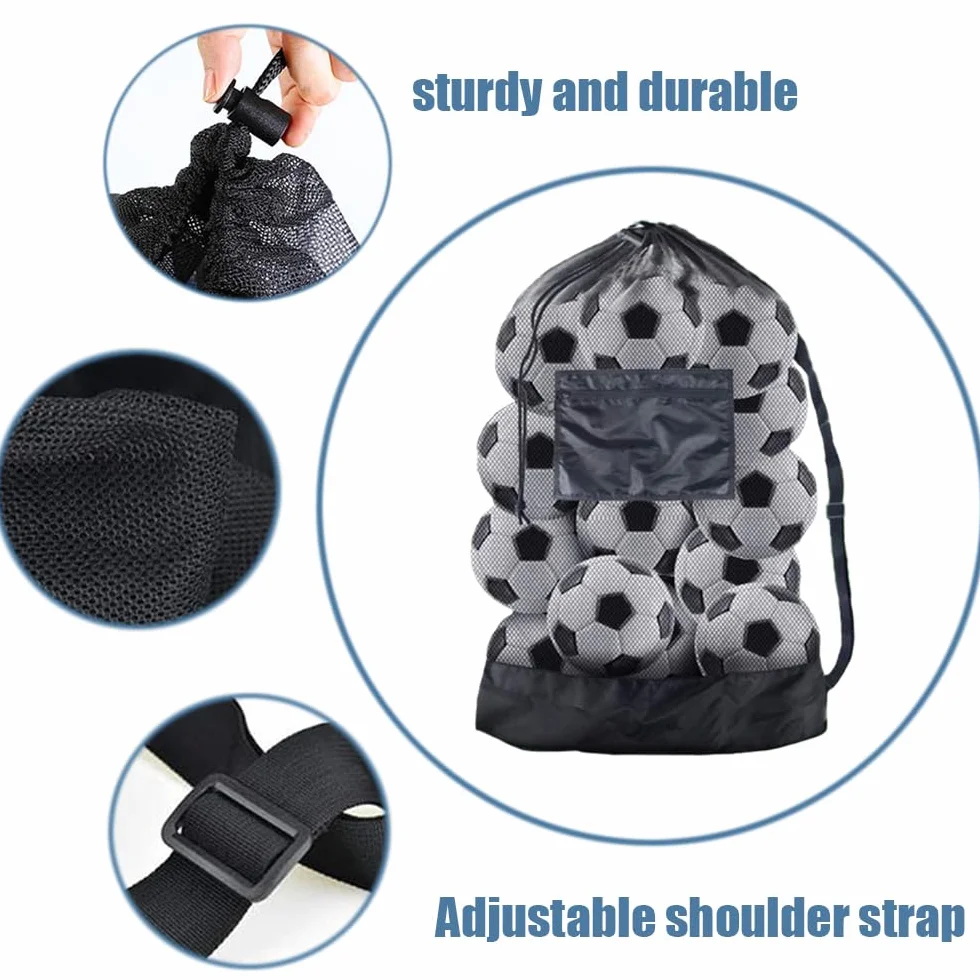 Sac à Ballon Grand Sac en Maille Filet avec Bretelles Réglable pour Football Volley-Ball Rugby 75x100 cm