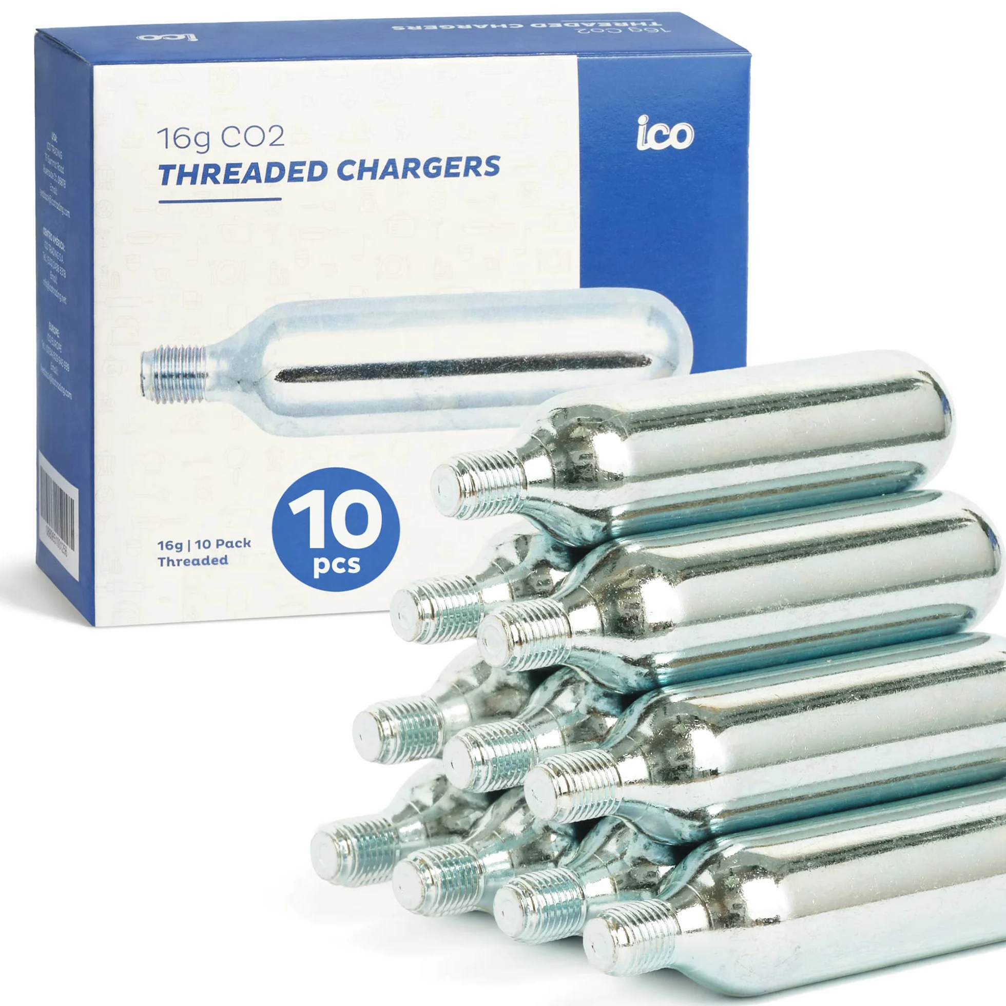 ICO Cartouche CO2 16g Filetées pour Gonflage Express des Pneus VTT Vélo Route Qualité Alimentaire