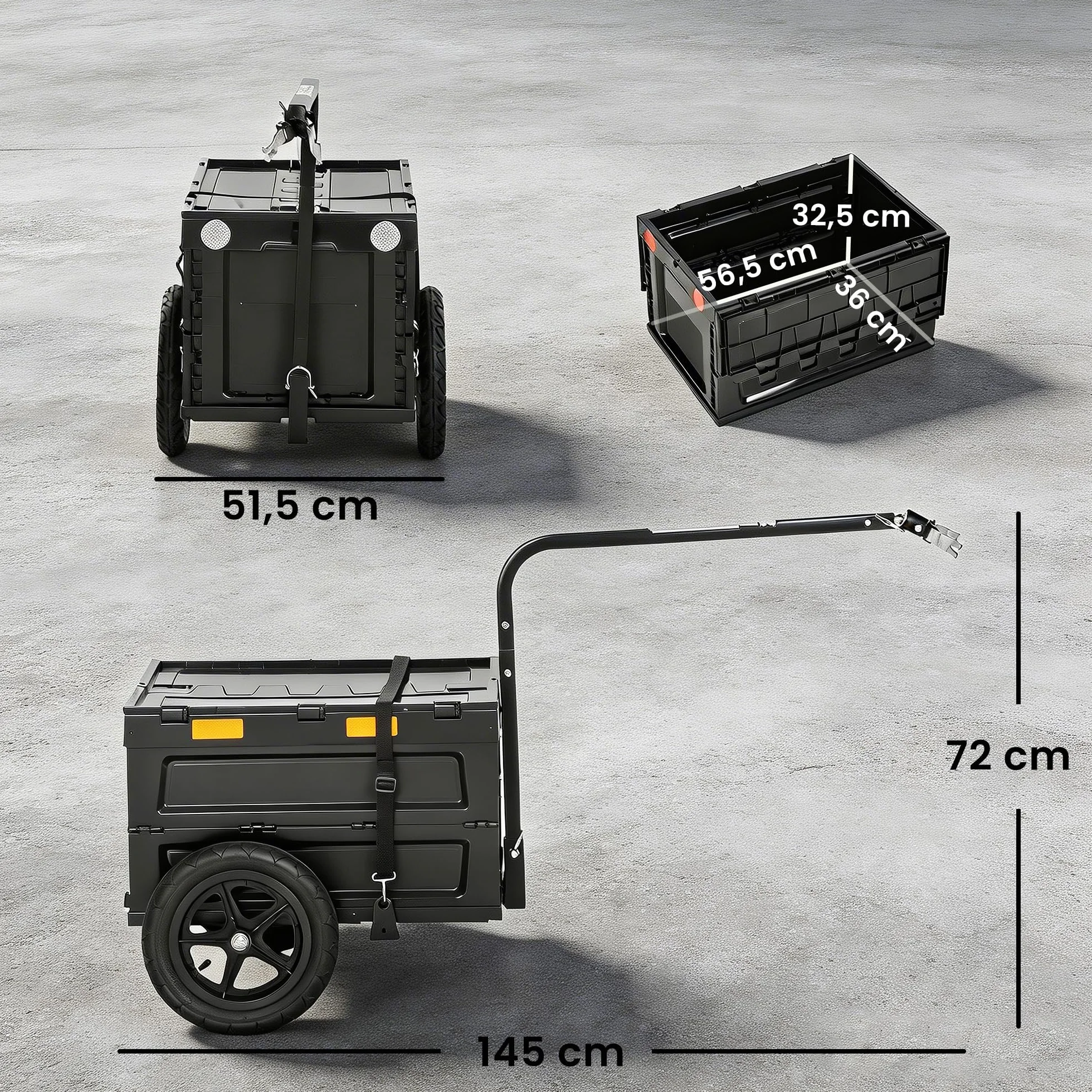 SPORTNOW Remorque Vélo Cargo Pliable 65L 30kg Roues 12" Noir