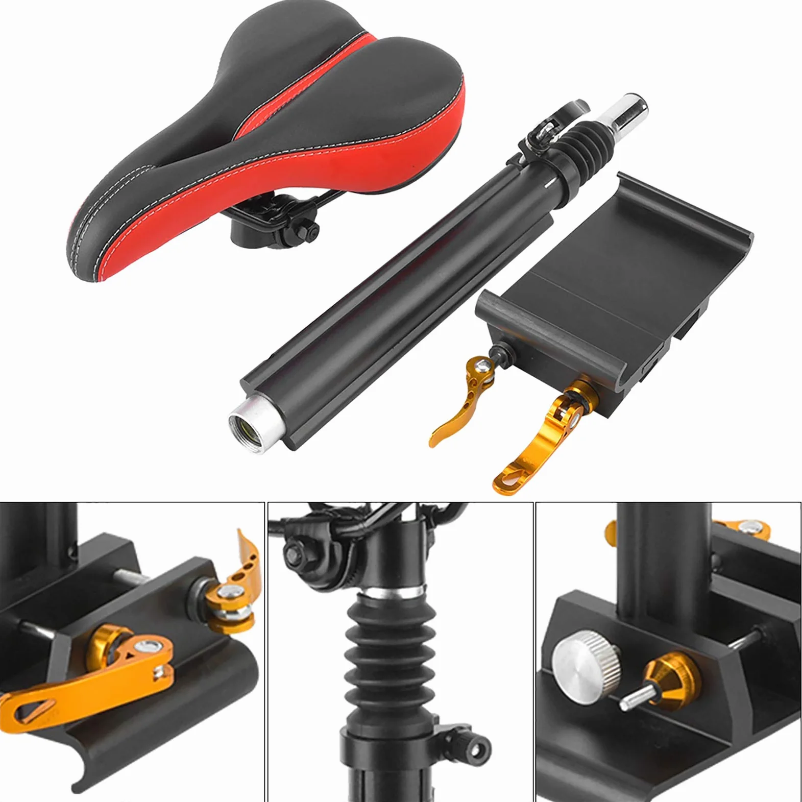 EMUKOEP Selle de Siège de Scooter électrique Durable pour Scooter M365, Tige en Acier en Alliage D'aluminium Noir Rouge Anodisée Finition Mate, Installation Simple, Adaptée aux Pilotes M365
