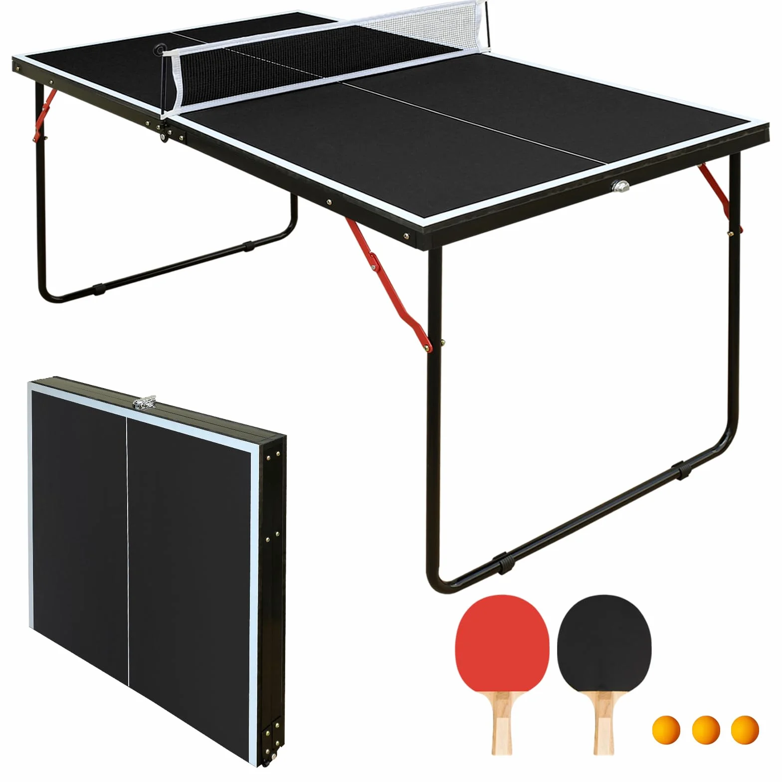 Table de Ping Pong Pliable MDF 137 cm avec Filet Raquettes Balles Noir pour Adultes Enfants Intérieur Extérieur
