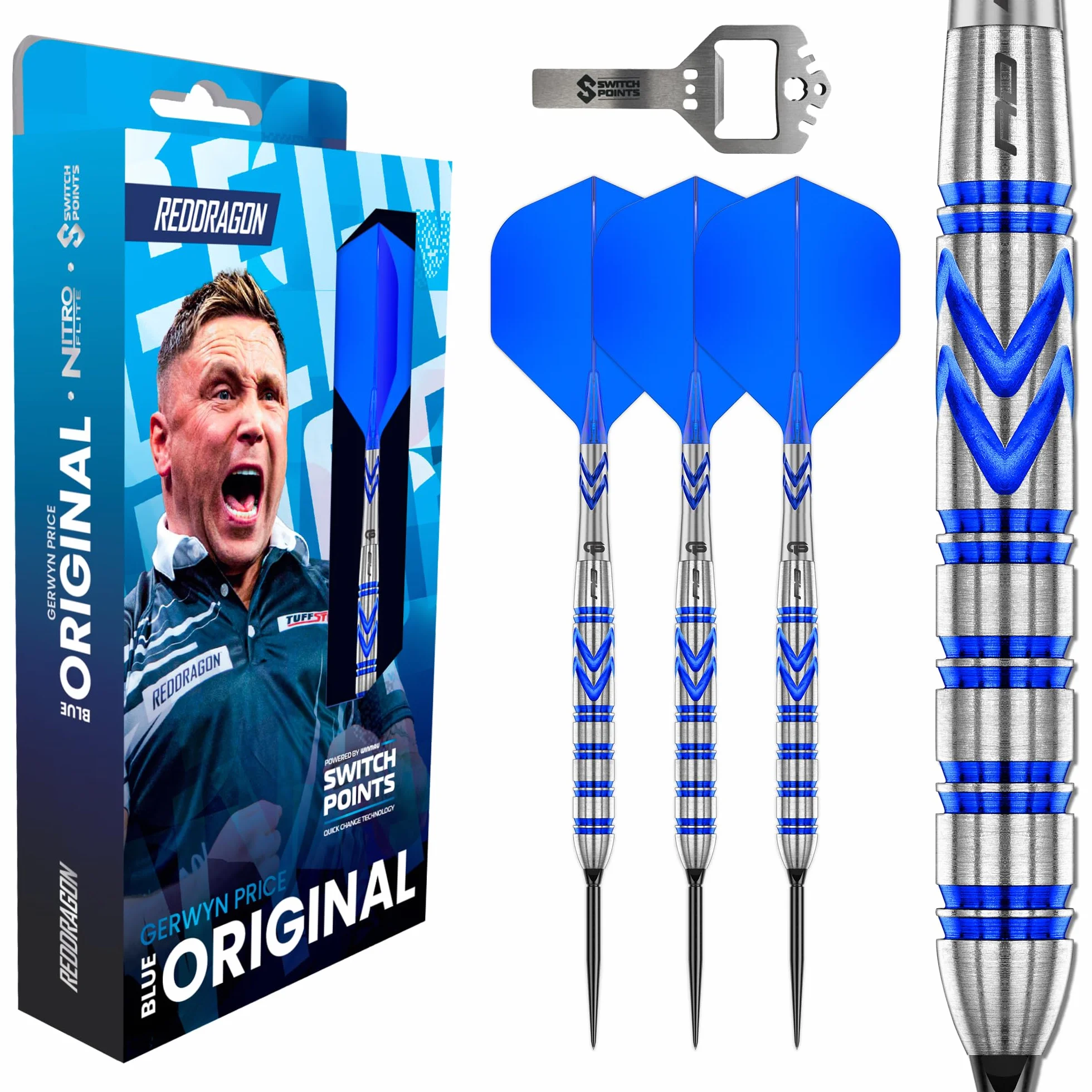 RED DRAGON Gerwyn Price Original Jeu de fléchettes 90 % tungstène avec aile/tige intégrée, ailettes et tiges de fléchettes 23 g