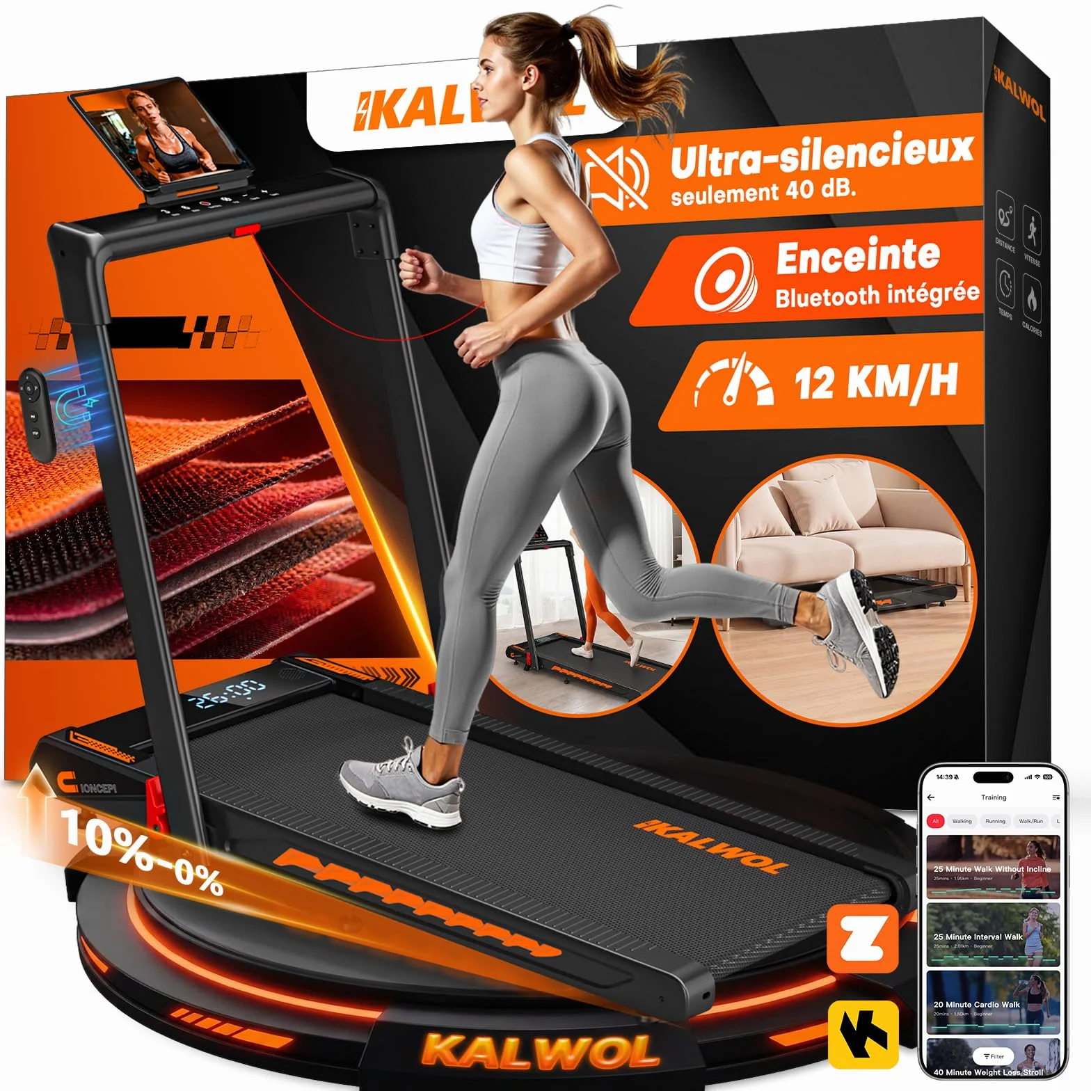 Tapis de Course 6 en 1 Pliable avec Enceinte Bluetooth, Moteur 3,0 CV, 12 KM/H, Charge 160 kg