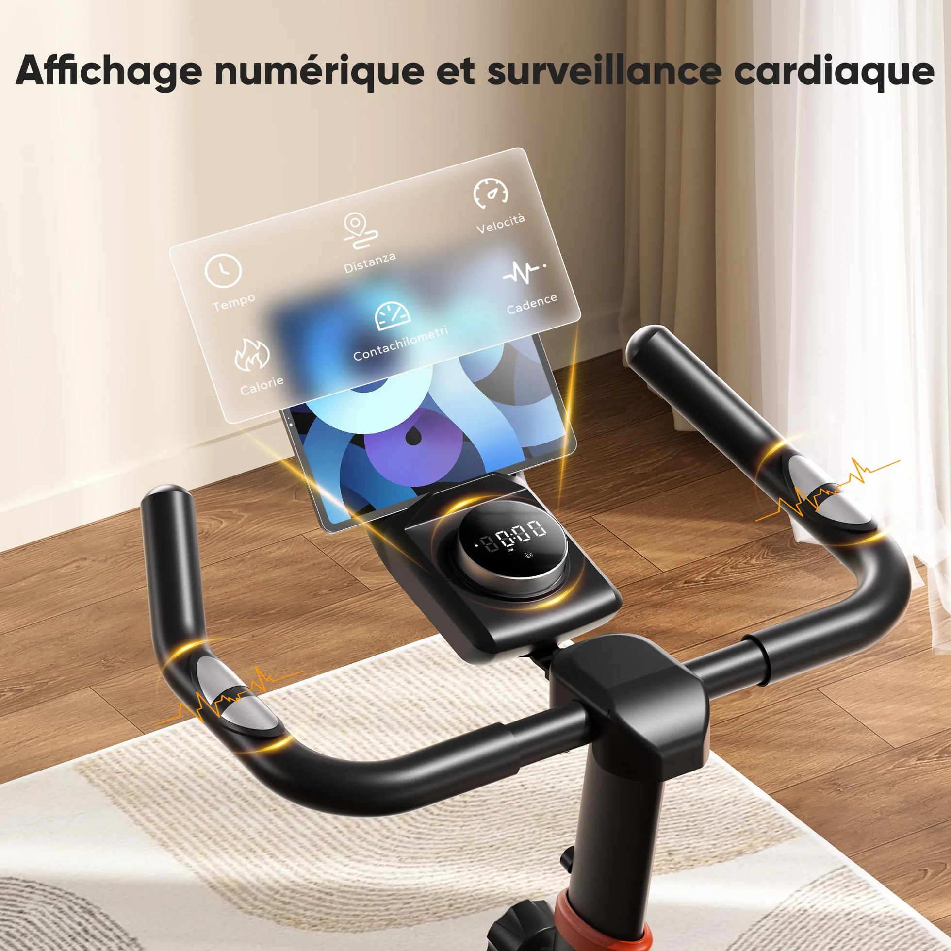 GIDGIMO Vélo Spinning d’Intérieur avec Résistance Réglable, Écran LCD, Charge Maximale 200 kg
