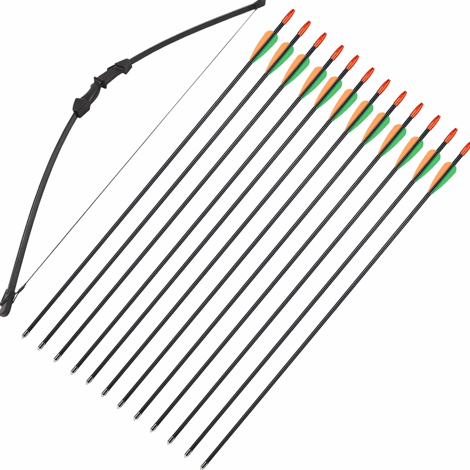 Arc et flèche Takedown Arc recurve 12pcs flèches Fibre de Verre Chasse Junior Débutant 15lbs